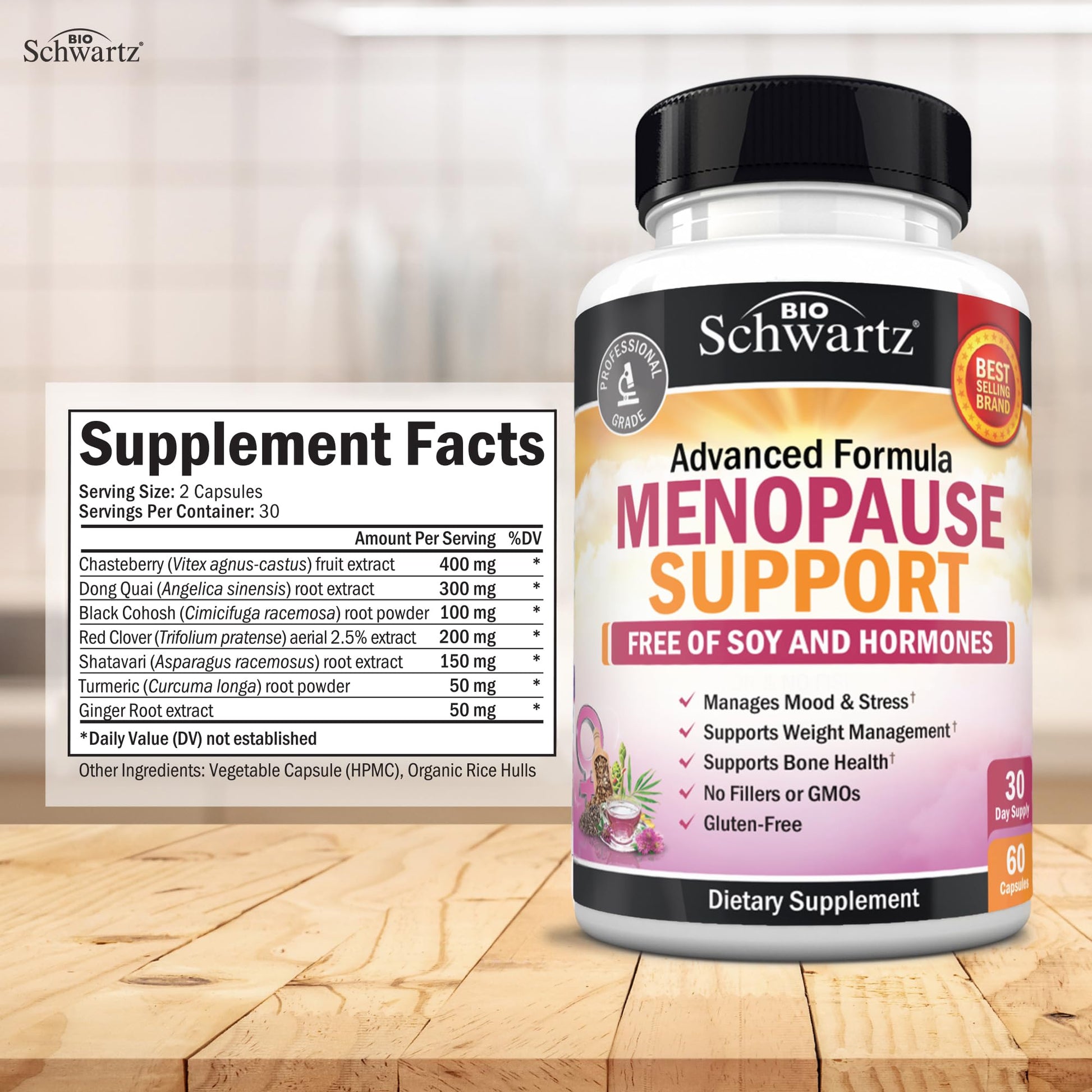 Herbal Menopause Support for Women - Supports Healthy Mood and Balance with Milk Thistle Chasteberry Black Cohosh Red Clover Turmeric Ginger - Menopause Supplements for Women - 60 Veggie Capsules BioSchwartzAu supplements