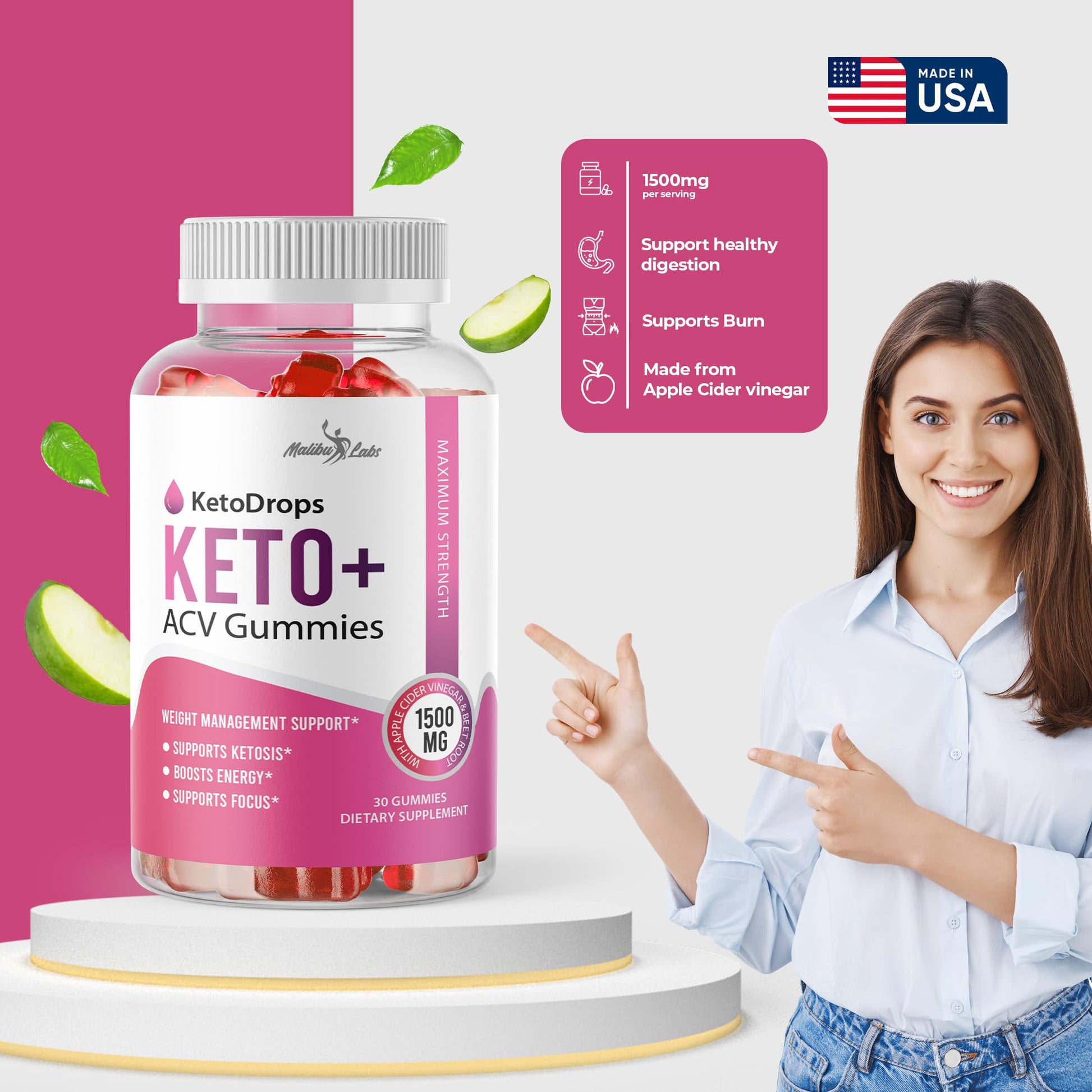 Keto Drops ACV Gummies Weight Loss - 1500mg Once a Day, Strong Time Released Malibu LabsUS supplements