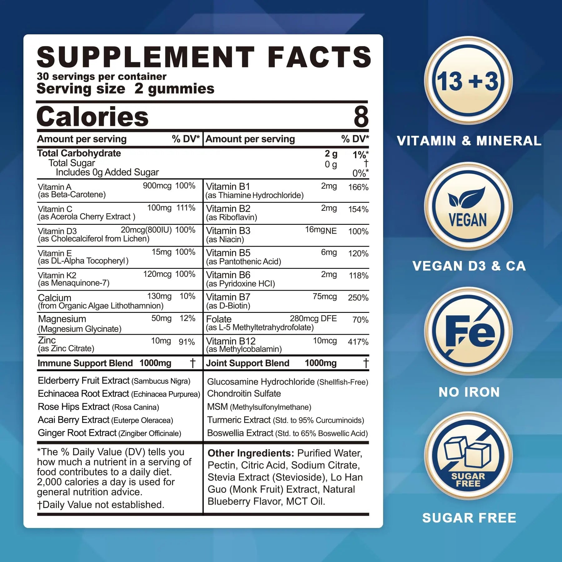 Methylated Multivitamin for Men/Women Gummies, Mens/Womens Multivitamin 50 Plus, with Glucosamine Chondroitin MSM Echinacea Sugar Free LILICAREAu supplements