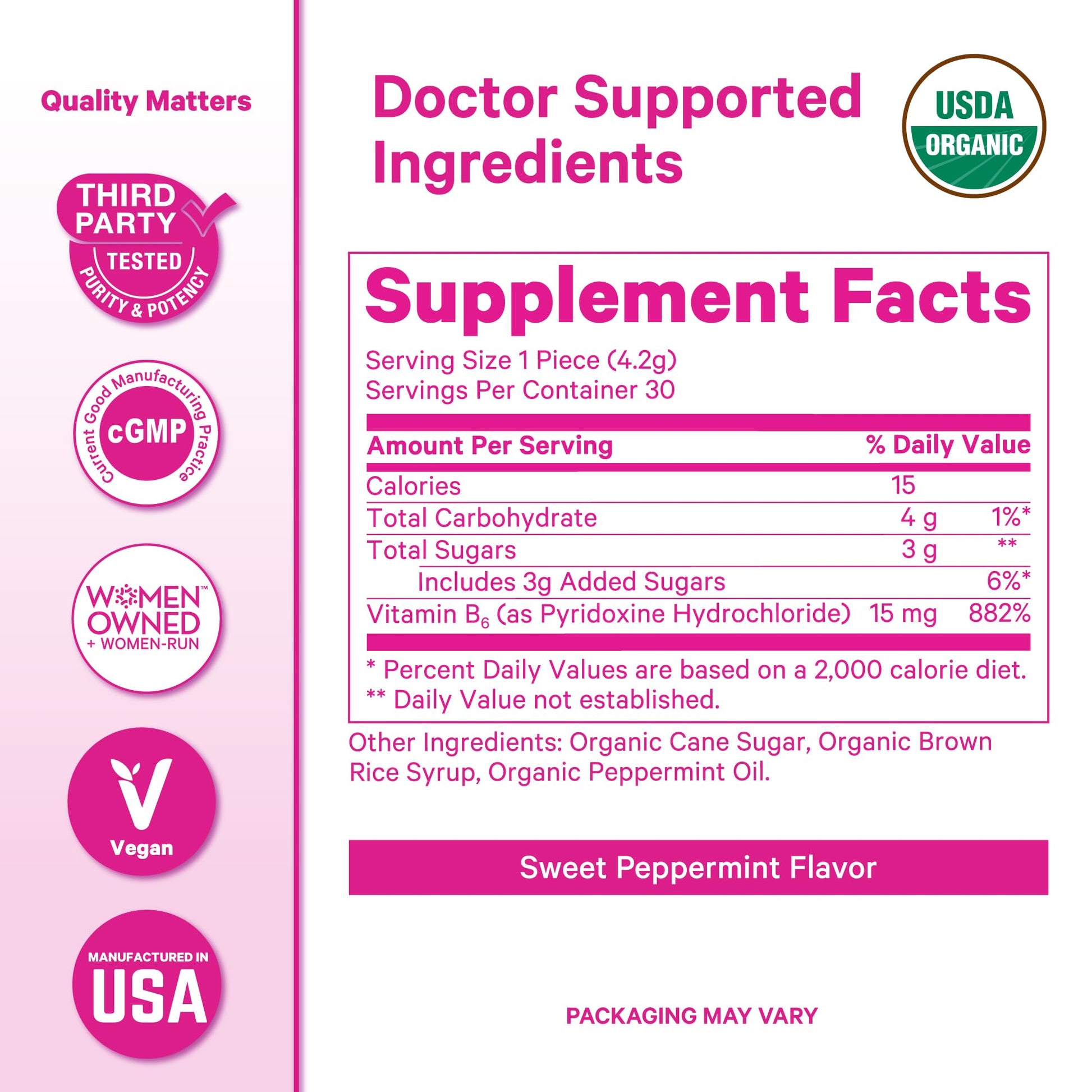 Pink Stork Organic Peppermint Sweets for Morning Sickness and Motion Sickness Support, Added Vitamin B6, 1st Trimester Pregnancy Must Haves - 30 Wrapped Peppermint Candies Pink StorkAu supplements