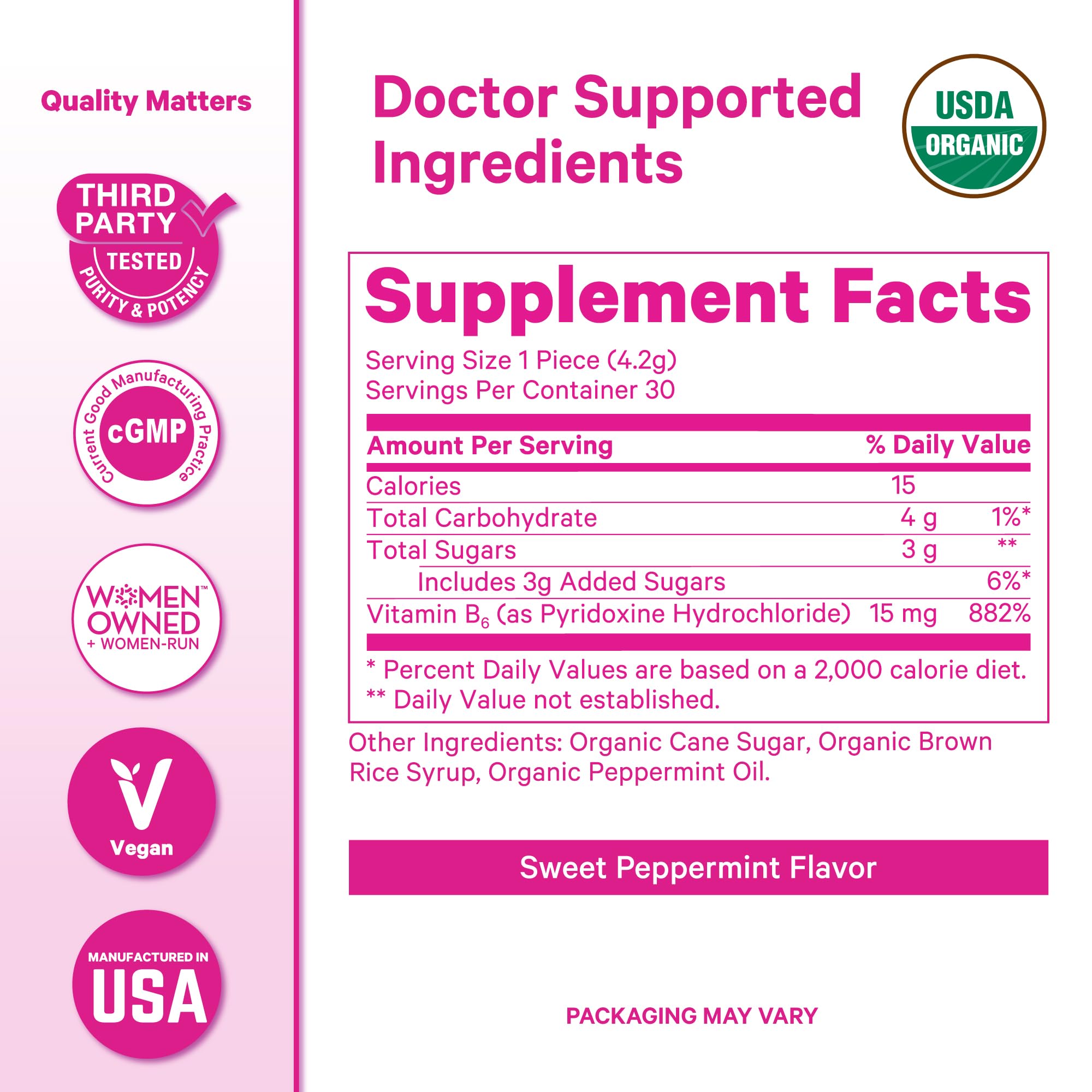 Pink Stork Organic Peppermint Sweets for Morning Sickness and Motion Sickness Support, Added Vitamin B6, 1st Trimester Pregnancy Must Haves - 30 Wrapped Peppermint Candies Pink StorkAu supplements