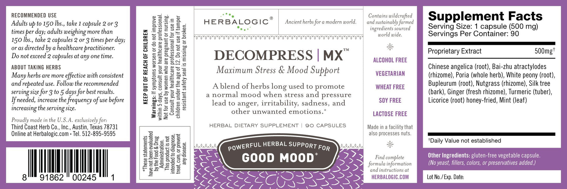 Herbalogic - Decompress MX Herb Capsules - Maximum Stress & Tension Relief - Reduces Anger & Moodiness, Positive Mood Support - Based on the Traditional Chinese Formula Xiao Yao San - 90 Cap Count HerbalogicAu supplements