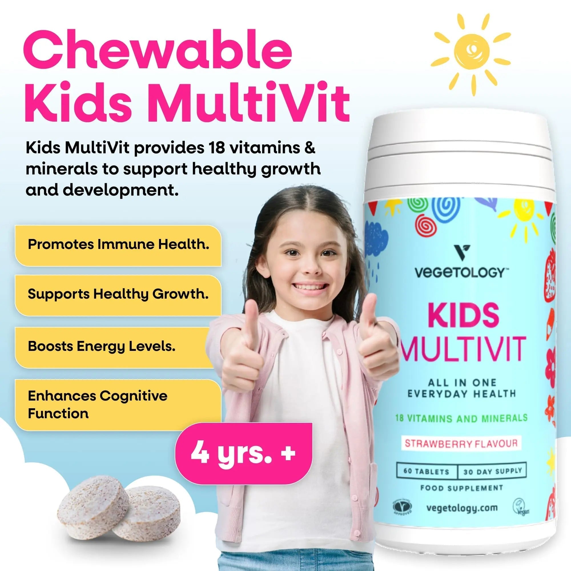 VEGETOLOGY Kids MultiVitamin Supplement, Vegan Chewable Multivitamin for Immune Support, Energy, & Growth, 18 Essential Vitamins & Minerals VEGETOLOGYAu supplements