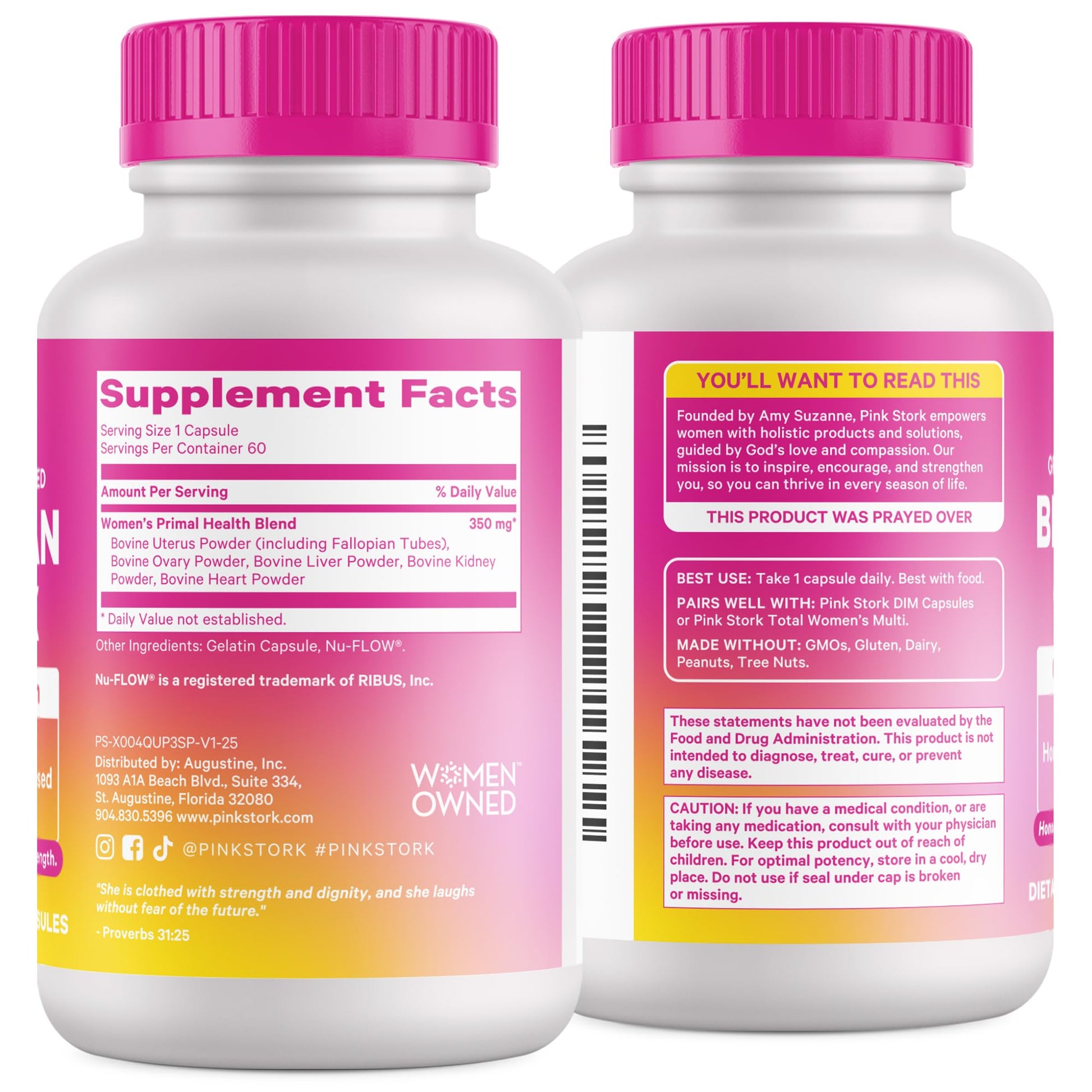 Pink Stork Beef Organ Supplement for Women | Grass-Fed Beef Liver Capsules with Iron, B12, CoQ10, Vitamin A | Primal Multivitamin for Female Hormone + Energy Support | 60 Capsules Pink StorkAu supplements