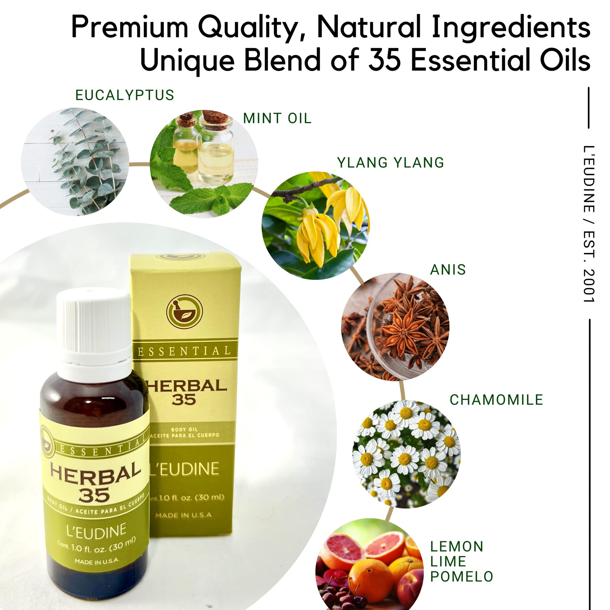 L'eudine Herbal 35 Essential Oil, Soothing and Calming Eucalyptus Essential Oil, Powerful Blend L'eudineAu supplements