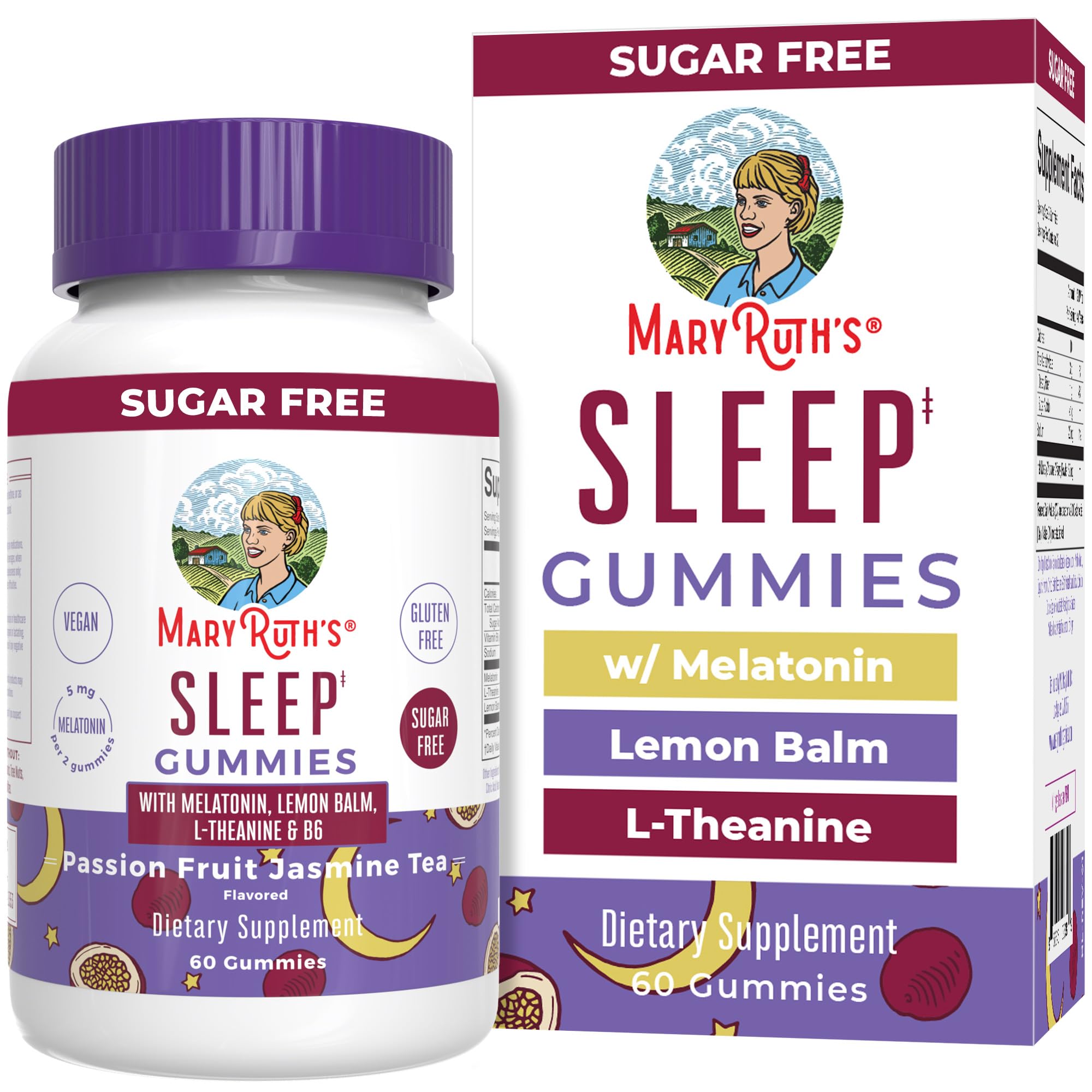 MaryRuth Organics Melatonin 5mg Sleep Gummy with L-Theanine | Lemon Balm | Vitamin B6 | Sugar-Free | Relaxation | Vegan | Non-GMO | Gluten Free | 60 Count MARYRUTH'SUS supplements