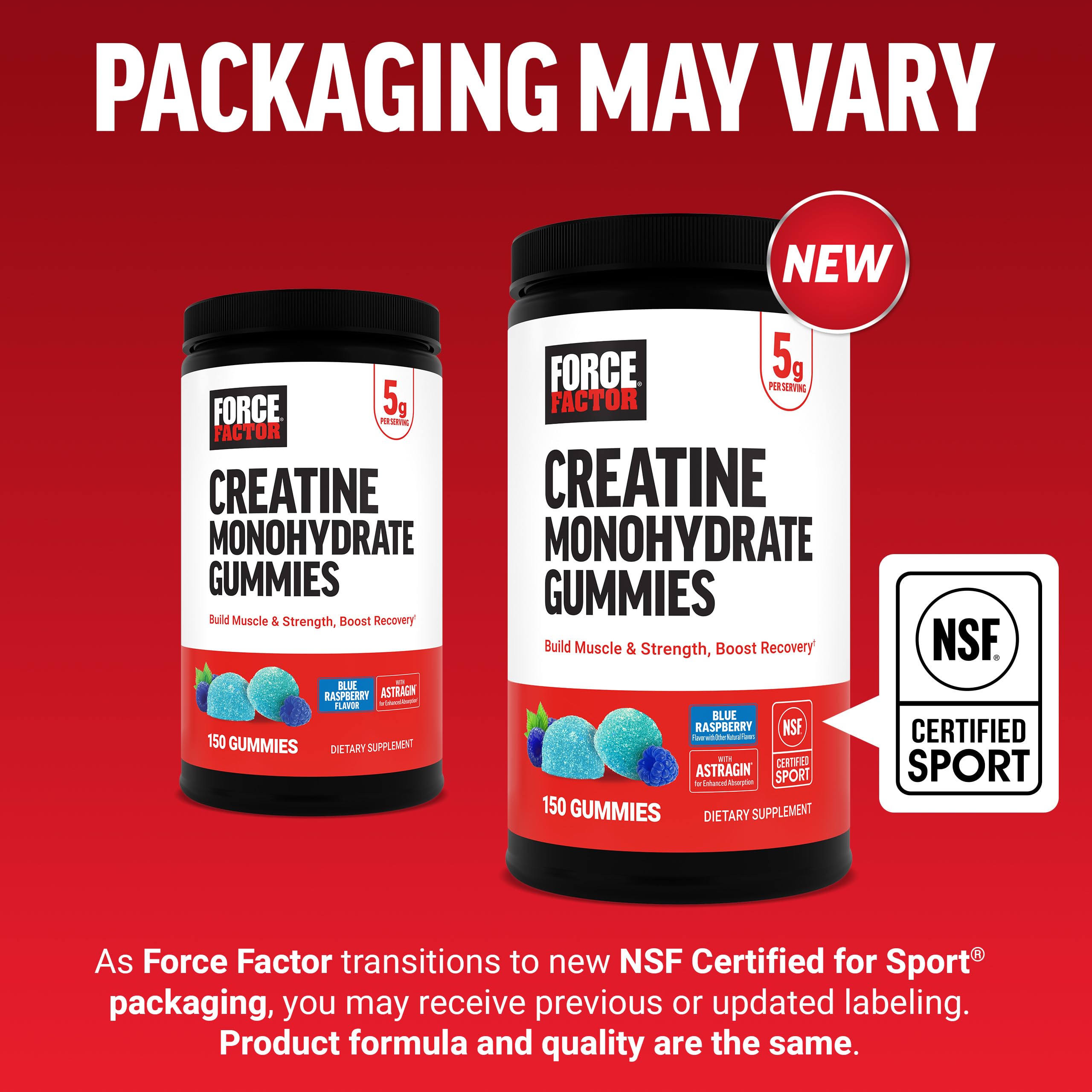 Force Factor Creatine Monohydrate Gummies, NSF Certified, 5g Dose for Men & Women to Support Muscle, Strength, Recovery, Cognitive Health & Memory, Packaging May Vary, Blue Raspberry, 150 Gummies Force FactorAu supplements