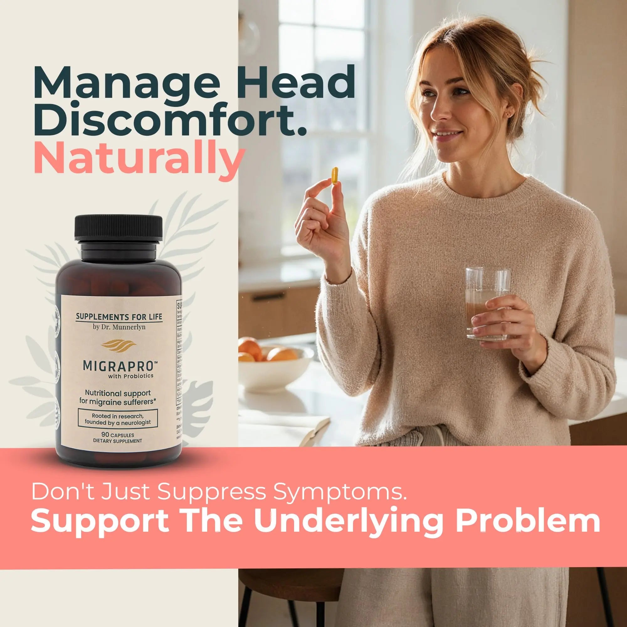 Dr. Munnerlyn MigraPro with Probiotics, Brain and Gut Health Support Supplement with Magnesium, Riboflavin, CoQ10, Ginger Root, Asian Ginseng, Vitamin C, Feverfew & Turmeric, Gluten Free, 90 Capsules Dr. Munnerlynnz supplements