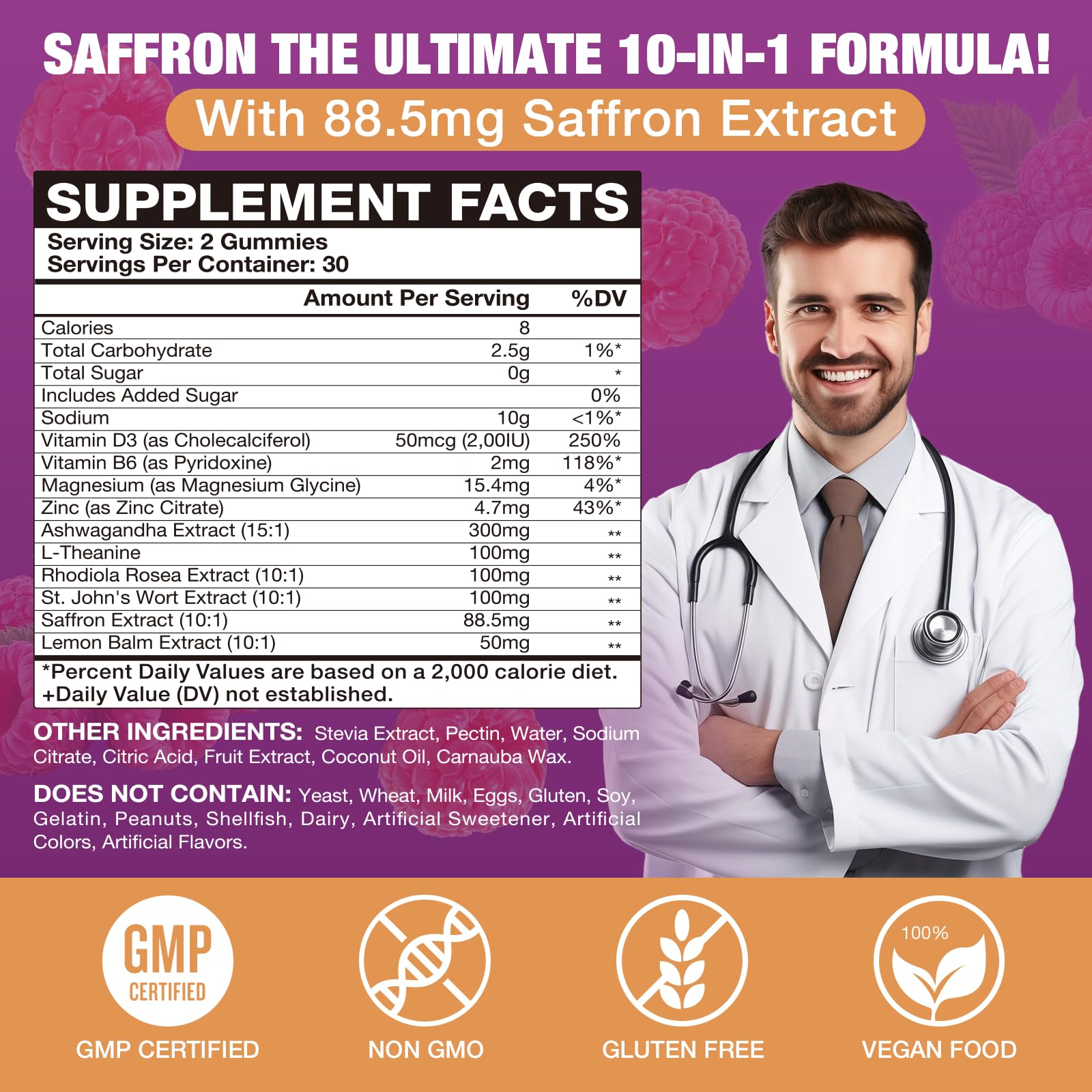 VAJYKEWJY Saffron Gummies (88.5 mg) with Magnesium — Enhanced with St. John’s Wort, Rhodiola, Ashwagandha & Vitamins B6, B12, D3 for Mood & Focus Support — 120 Count VAJYKEWJYAu supplements