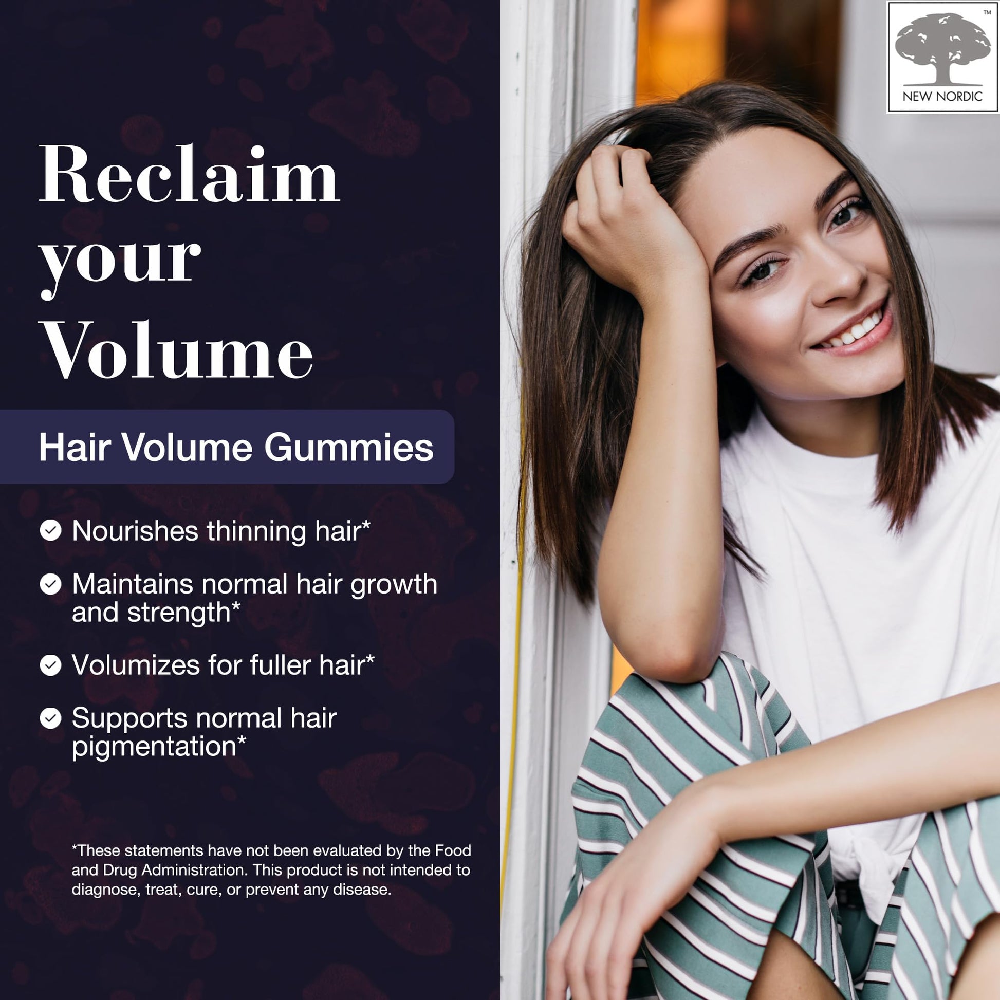 NEW NORDIC Hair Volume Gummies, 2500 mcg Biotin, Daily Hair Vitamins Supplement to Support Hair Skin & Nails, Vegan, 60 Count (Pack of 3) NEW NORDICAu supplements