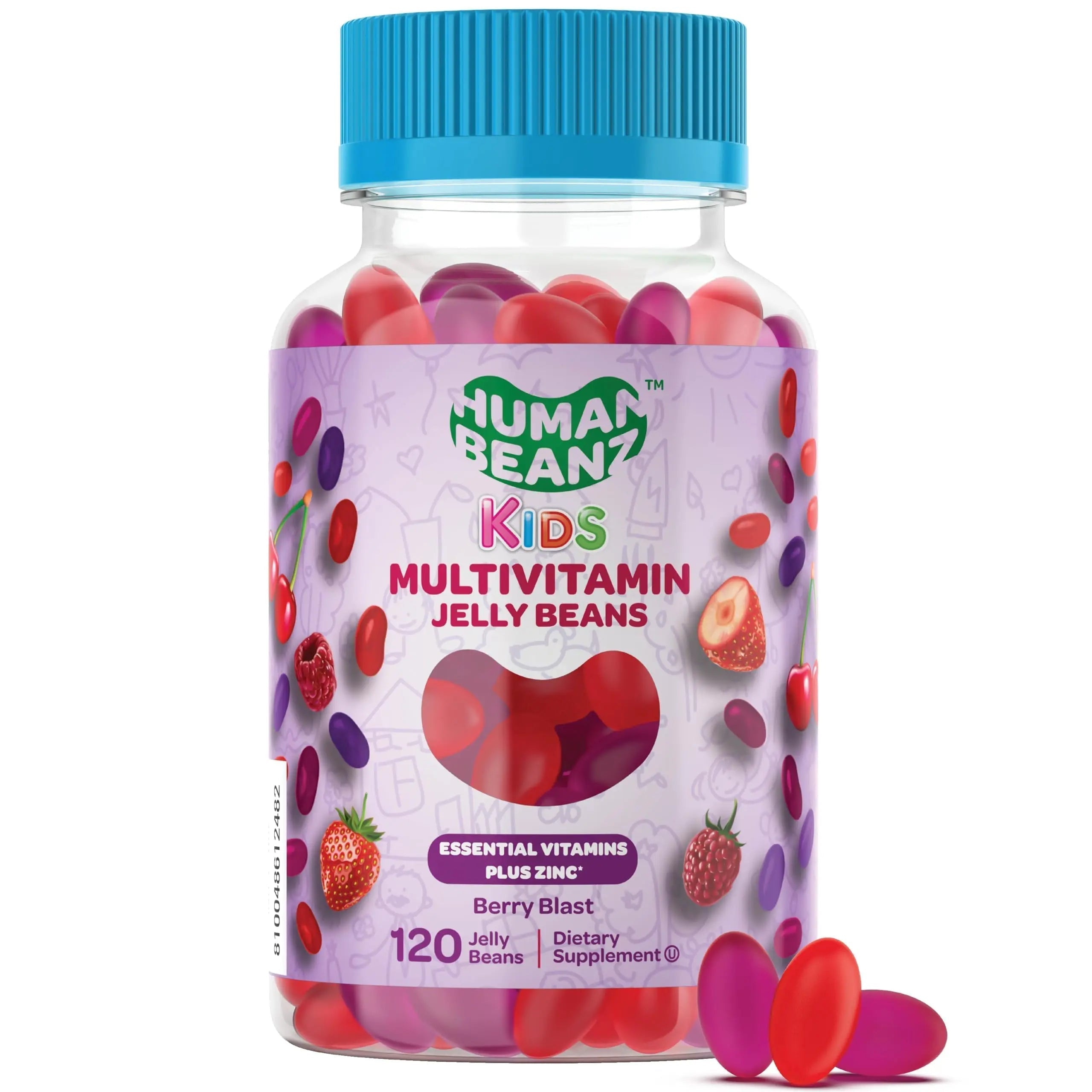 Human Beanz Multivitamin Jelly Bean Gummies with Zinc for Kids, Immune Support Dietary Supplements, Vegetarian, 120 Berry Blast Jelly Beans, Kosher Human BeanzAu supplements