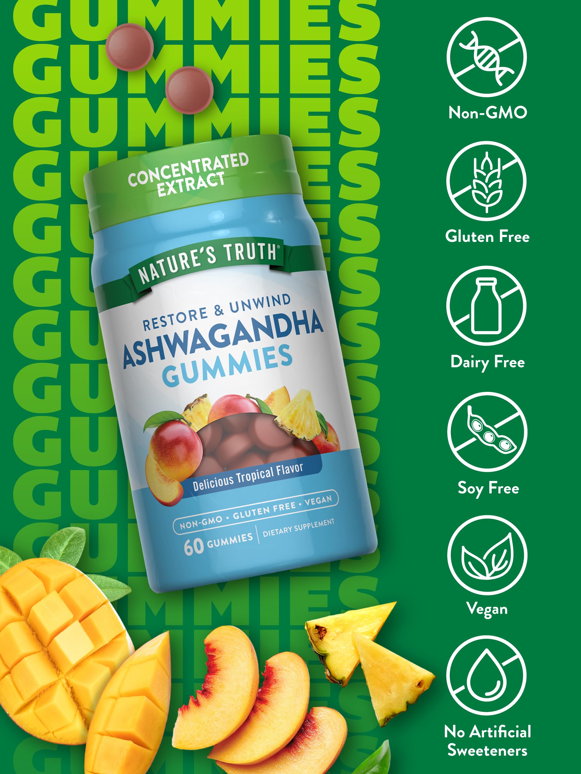 Nature's Truth Ashwagandha Gummies | 60 Count | Tropical Flavor | Vegan, Non-GMO, & Gluten Free Supplement Nature's TruthAu supplements