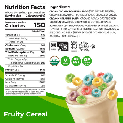 Orgain Organic Vegan Protein Powder, Fruity Cereal - 21g Plant Based Protein, Gluten Free OrgainUS supplements