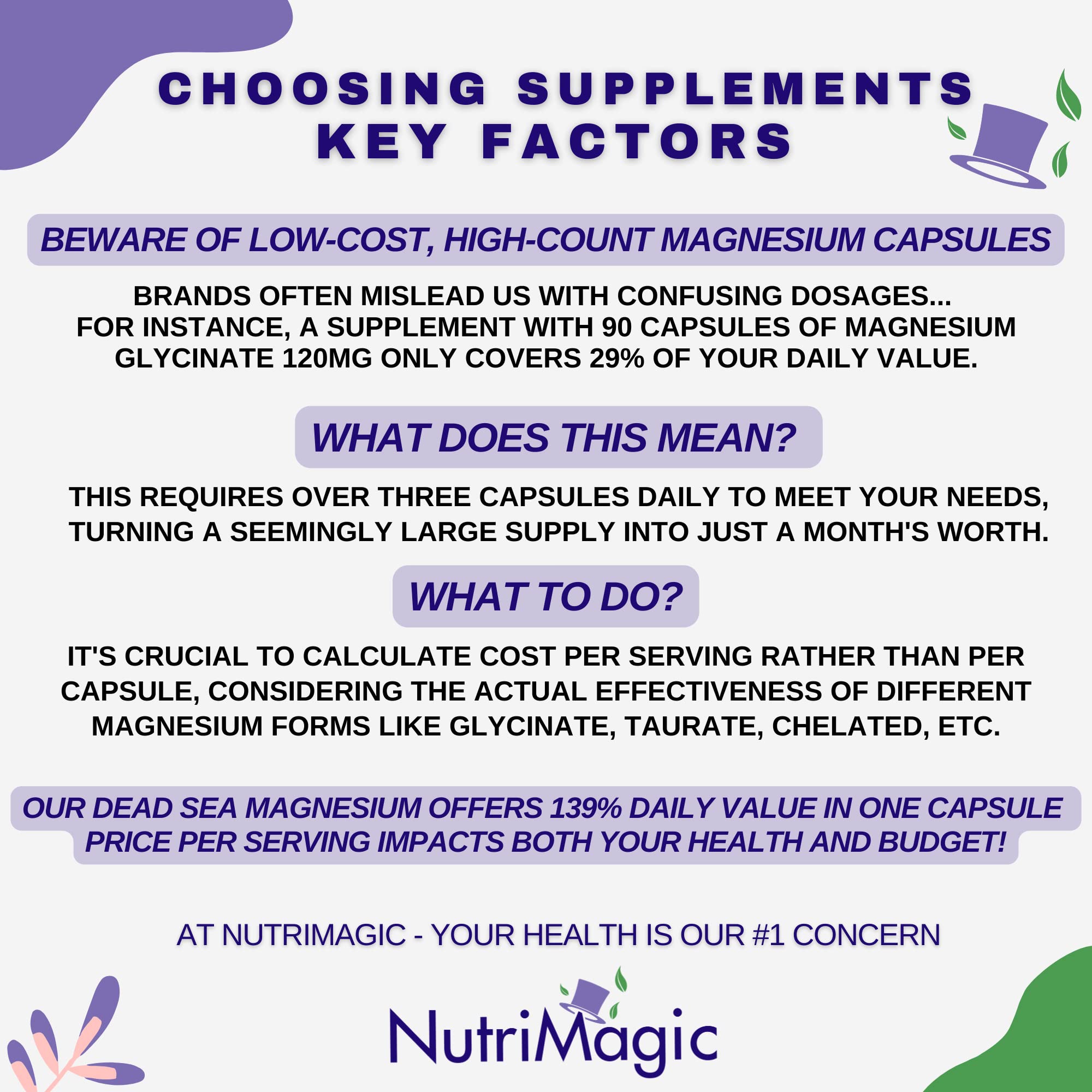 NutriMagic 520mg Patented High Absorption Elemental Magnesium from Oxide, Dead Sea Minerals Complex (1 Bottle, 2-Month Supply (60 Capsules)) NutriMagicAu supplements