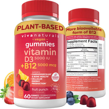 Viva Naturals Plant-Based B12 Gummies with Vitamin D3 - Chewable 5000mcg B12 Viva NaturalsAu supplements