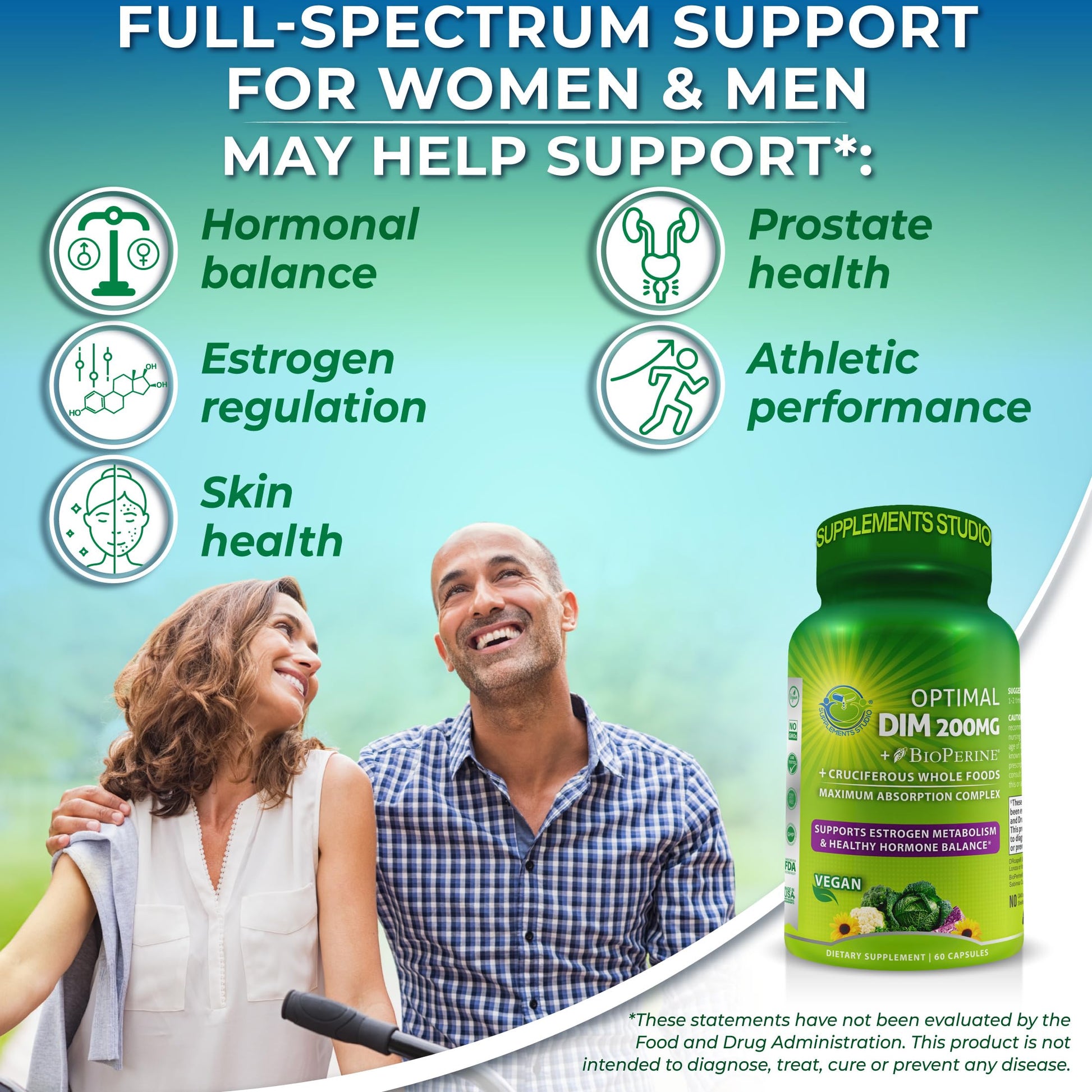 Optimal DIM 200mg Supplement for Women and Men - Made with Organic Whole Foods - Estrogen & Hormone Balance Support Diindolylmethane Complex - Maximum Absorption Delayed-Release Capsules - 60 Count SUPPLEMENTS STUDIOAu supplements