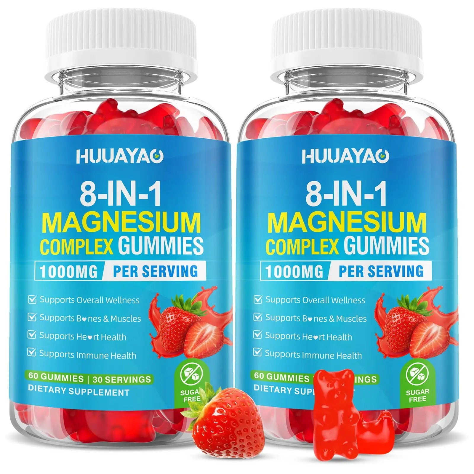 Magnesium Complex Gummies for Women Men 8 in 1, Magnesium Glycinate, Citrate, Malate, Taurate, Supports Bones, Muscle, Nerve Health, Sugar-Free, Vegan Non-GMO, Strawberry Flavor, 120 Count HUUAYAOAu supplements