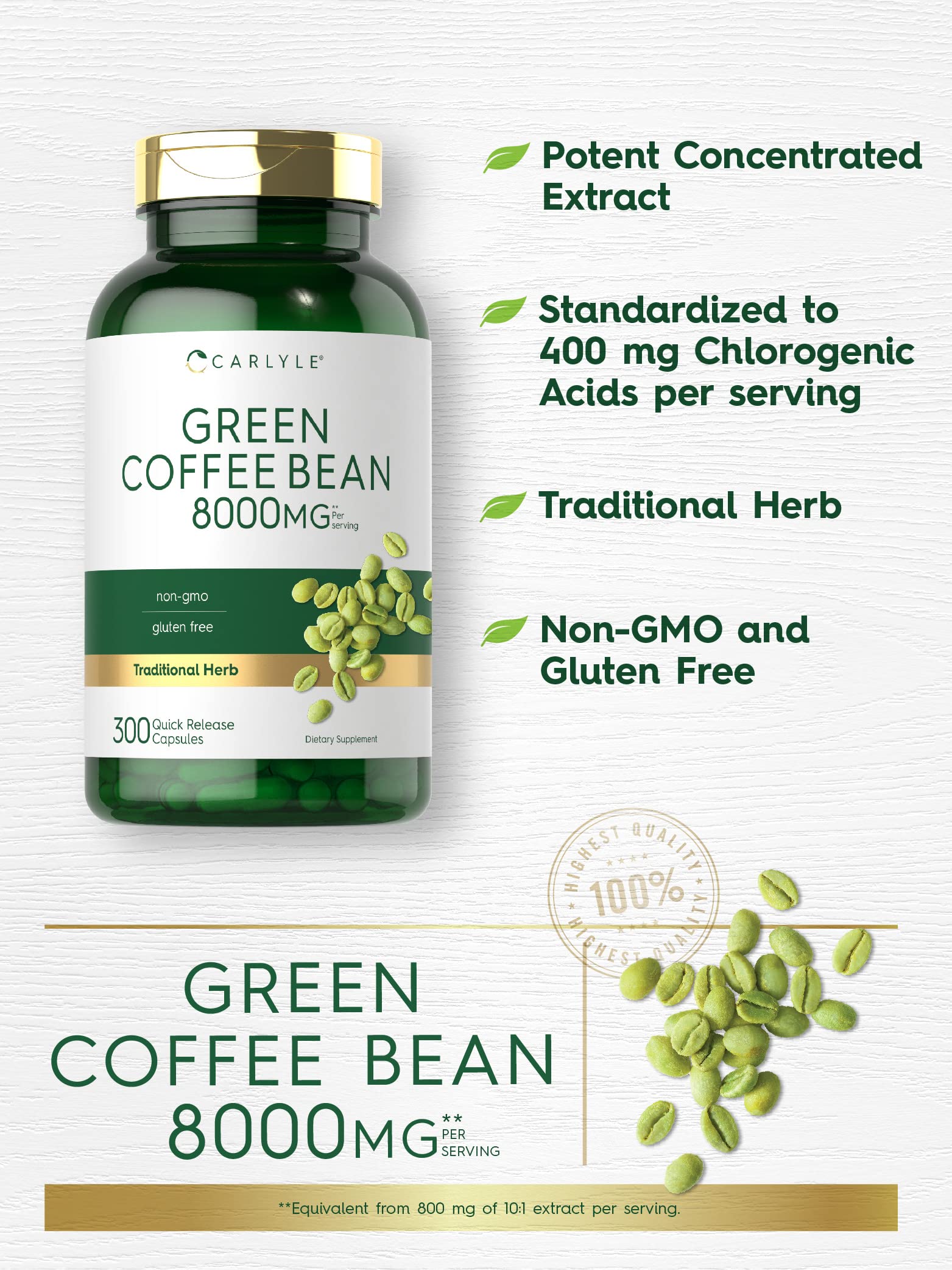 Carlyle Green Coffee Bean Extract | 8000 mg | 300 Capsules | Non-GMO and Gluten Free CarlyleUS supplements