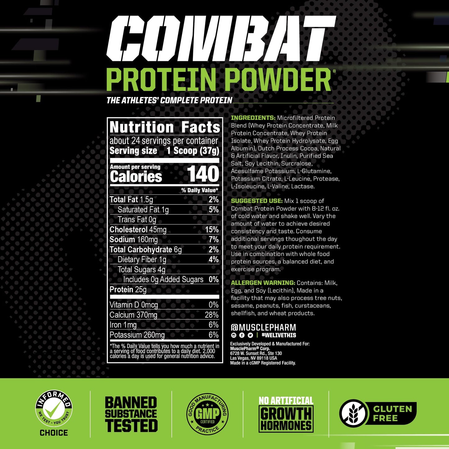 Muscle Pharm Combat Protein Powder, Fuels Muscles for Productive Workouts, 5 Protein Muscle PharmUS supplements