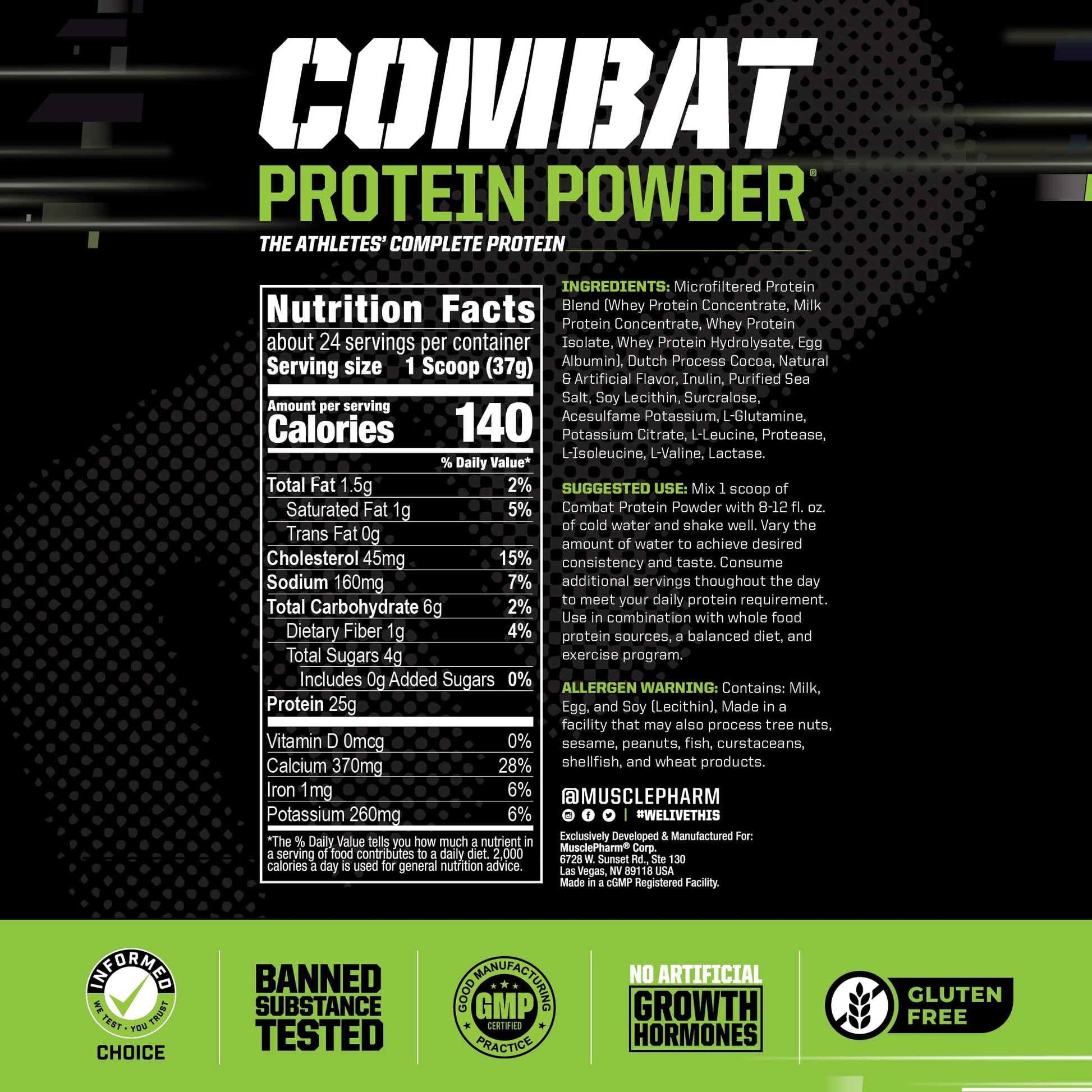 Muscle Pharm Combat Protein Powder, Fuels Muscles for Productive Workouts, 5 Protein Muscle PharmUS supplements