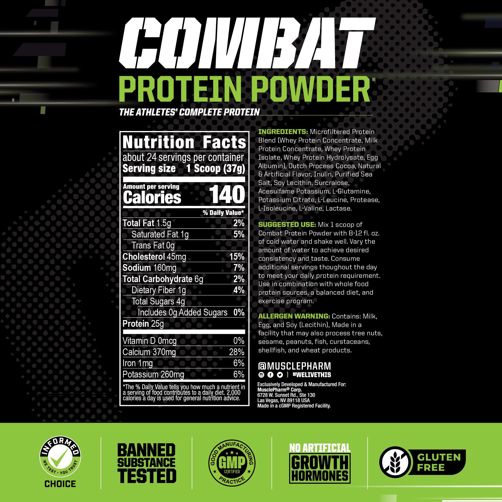 Muscle Pharm Combat Protein Powder, Fuels Muscles for Productive Workouts, 5 Protein Muscle PharmUS supplements