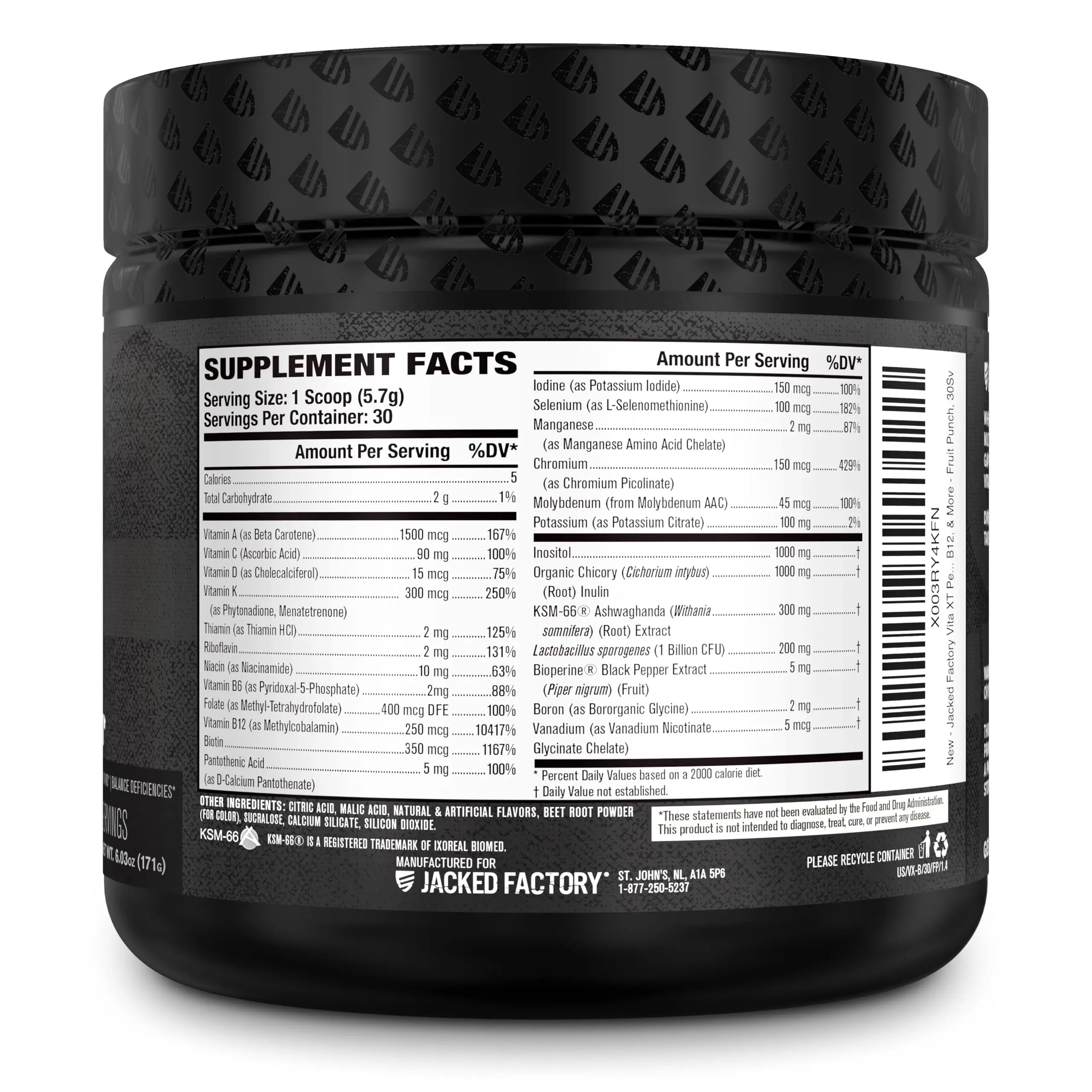 Jacked Factory Vita XT Performance Vitamin Powder - Daily Multivitamin Powder for Men with KSM-66 Ashwagandha, Prebiotic Fiber Jacked FactoryAu supplements