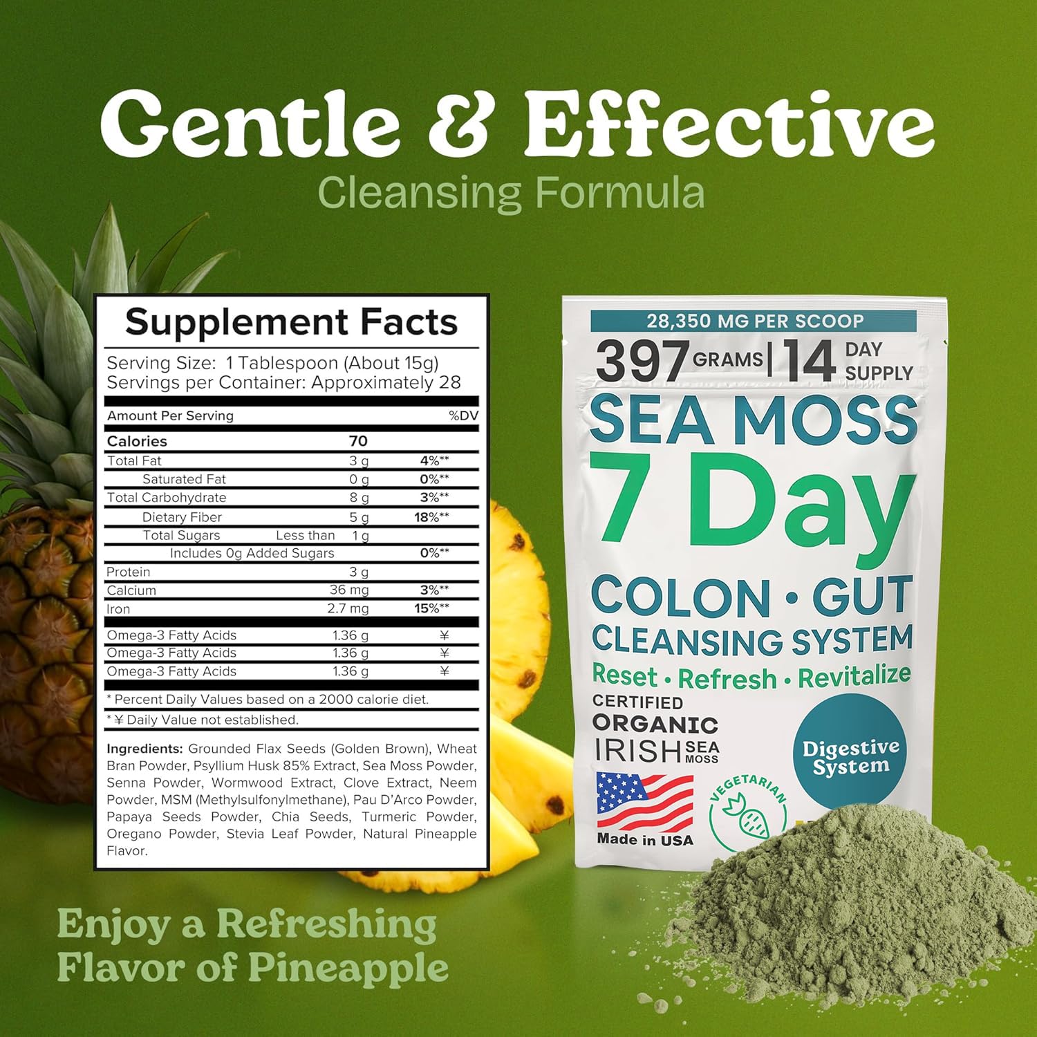 Atlantic Naturals Sea Moss 7-Colon Cleanse Powder | Formulated with Psyllium Husk, Fiber, & Senna Powder | Supports Immune & Gut Health for Women & Men, Pineapple Flavor Drink Mix, 14 oz Atlantic NaturalsAu supplements