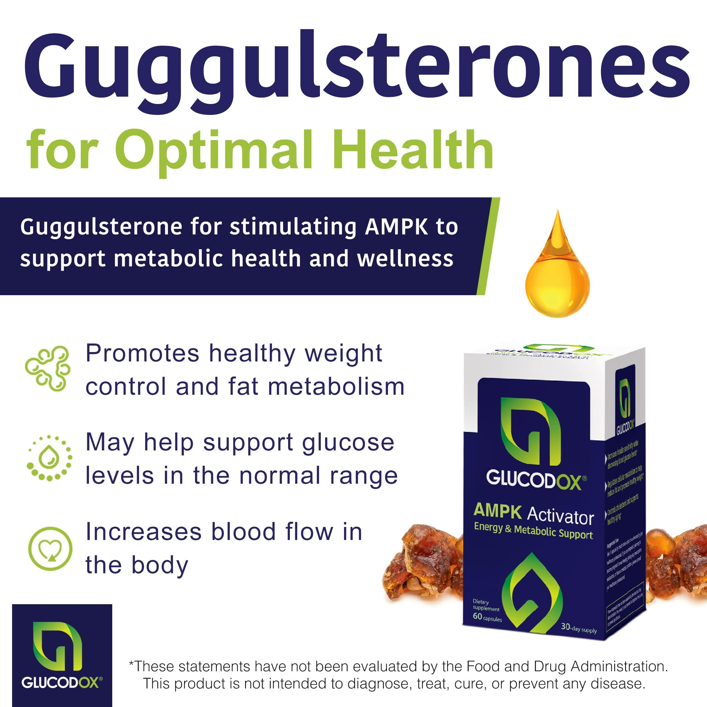 GlucodOX AMPK Activator Supplement – AMPK Enzyme, Metabolism Booster, Guggul Supplement for Body Management & Longevity – Vegan Metabolic Support - 30 Day Supply (60 Capsules) GlucodOXAu supplements
