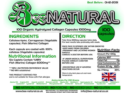 100 Hydrolyzed Collagen Capsules 1000mg Bee-natural Bee-naturalUS supplements