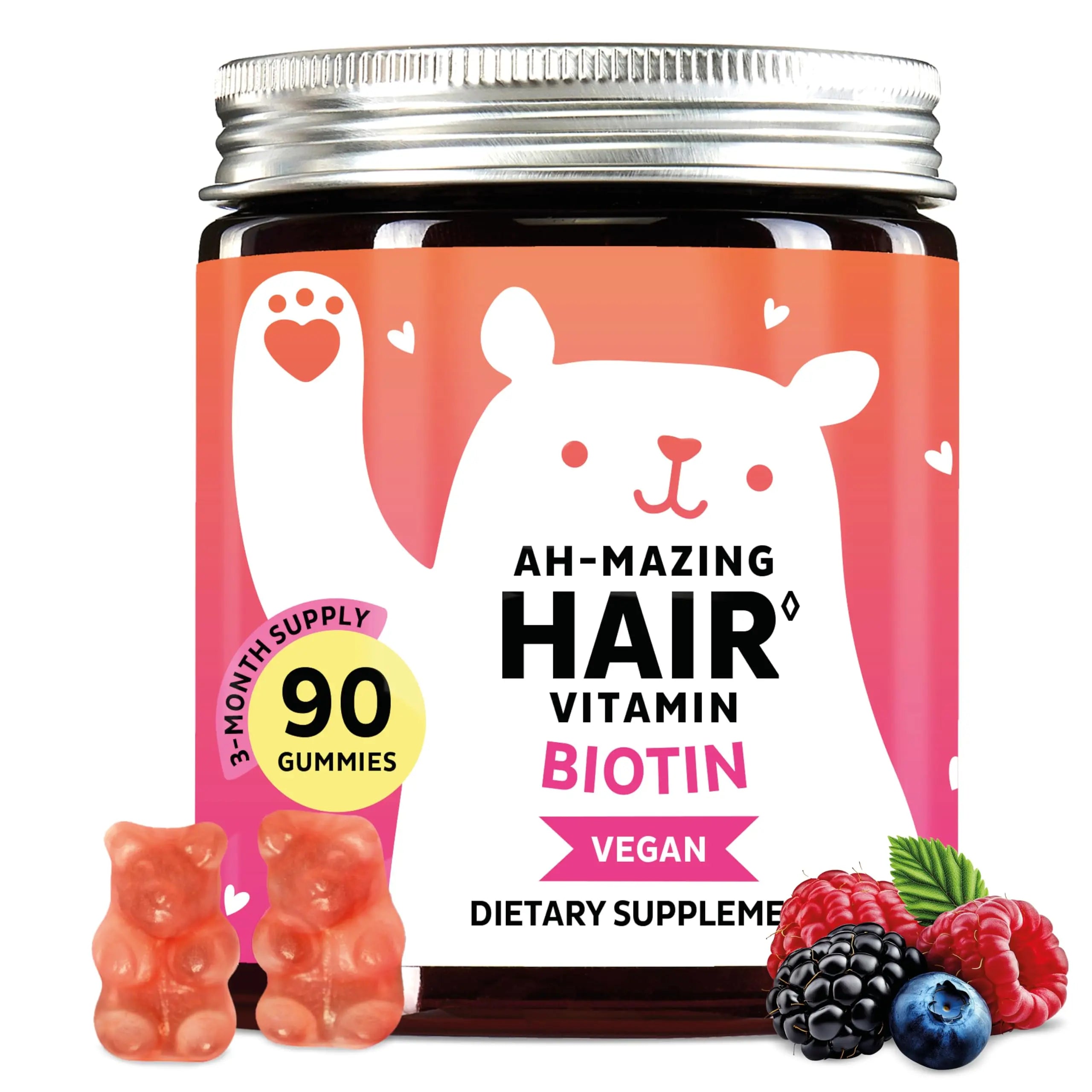 Biotin Gummies for Hair, Skin & Nails. 5,000 mcg High Potency Vegan Vitamins for Faster Hair Growth, Stronger Nails & Healthy Skin. with Vitamins C & E, 90 Gummies Bears with BenefitsAu supplements