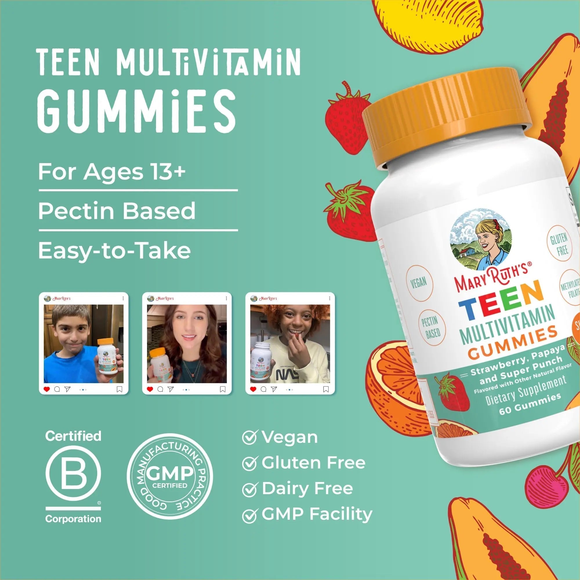 MaryRuth Organics Multivitamin for Teens | Teen Multivitamin Multimineral Gummies with Vitamin B, C, D and E, Biotin, Zinc MaryRuth OrganicsAu supplements