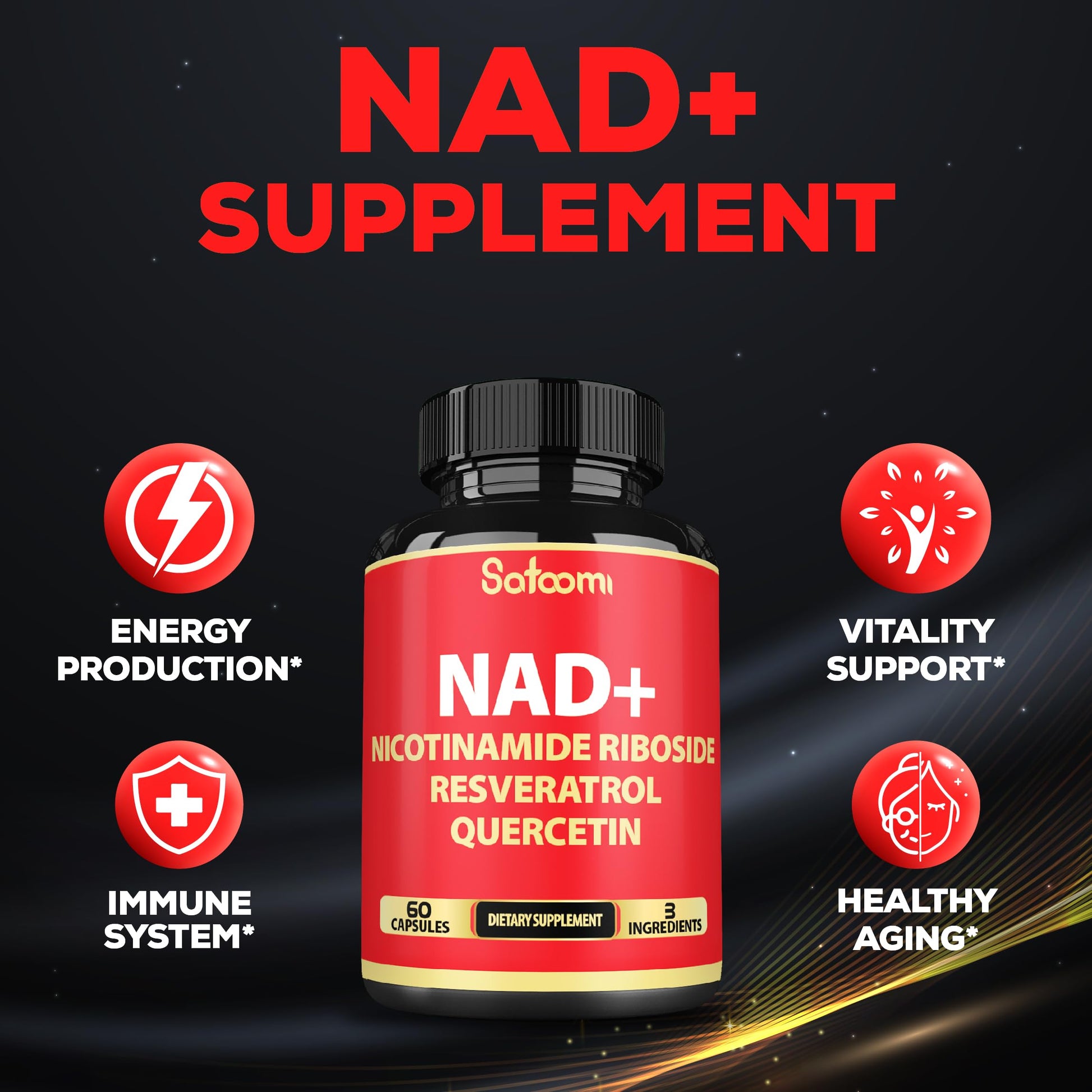Satoomi NAD Supplement with Nicotinamide Riboside NR, Resveratrol, Quercetin - 60 Count - 30 Days SatoomiAu supplements