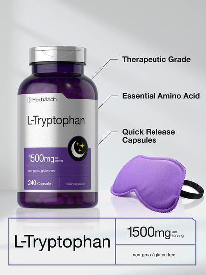 L Tryptophan 1500mg Capsules | 240 Count | Nighttime Formula | Non-GMO, Gluten Free HorbäachUS supplements