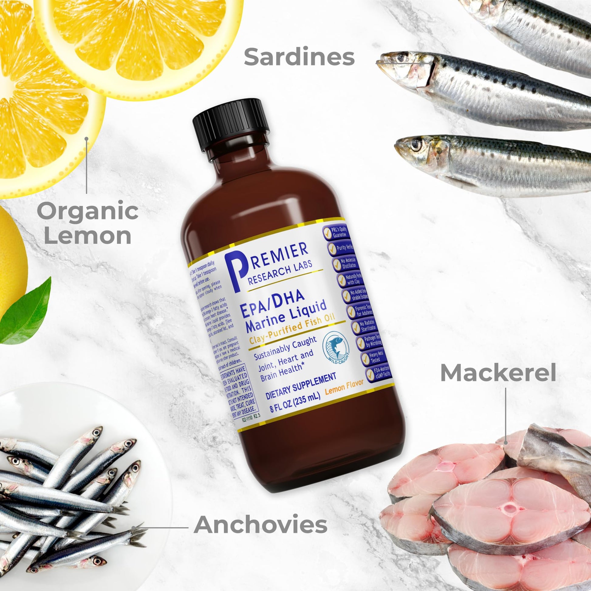 Premier Research Labs EPA/DHA Marine Liquid - Omega 3 Fish Oil Liquid, Omega 3 Liquid Fish Oil Supplement for Adults, Joint, Heart, & Brain Health Support - 8 Fl Oz Bottle Premier Research LabsAu supplements
