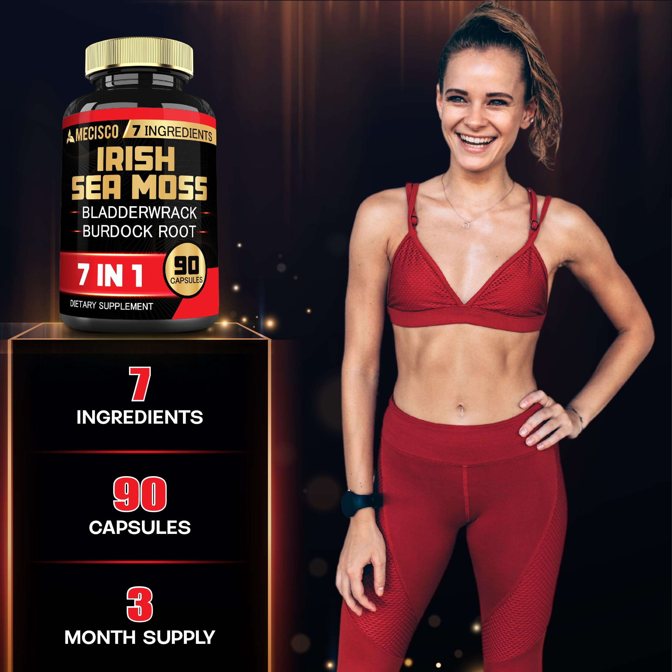 7in1 Irish Sea Moss Capsules 6750 Mg with Organic Bladderwrack & Burdock Root, Turmeric, Apple Cider Vinegar - Raw Seamos Pills for Hair, Skin, Thyroid Healths - 90 Caps for 3-Month Supply MeciscoAu supplements