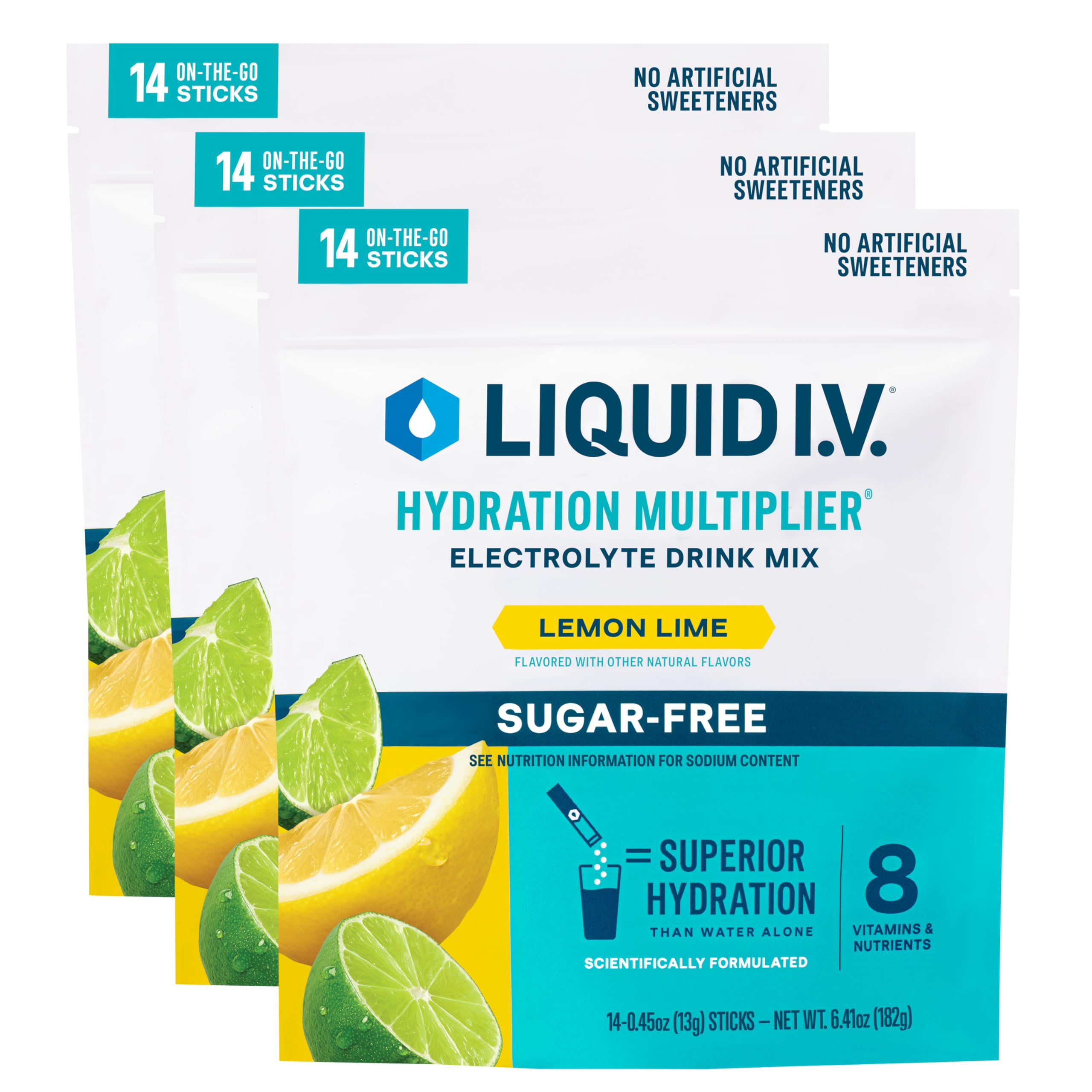 Liquid I.V.® Hydration Multiplier® Sugar-Free - Lemon Lime - Hydration Powder Packets | Electrolyte Powder Drink Mix | Convenient Single-Serving Sticks | Non-GMO | 14 Servings (Pack of 3) Liquid I.V.US supplements