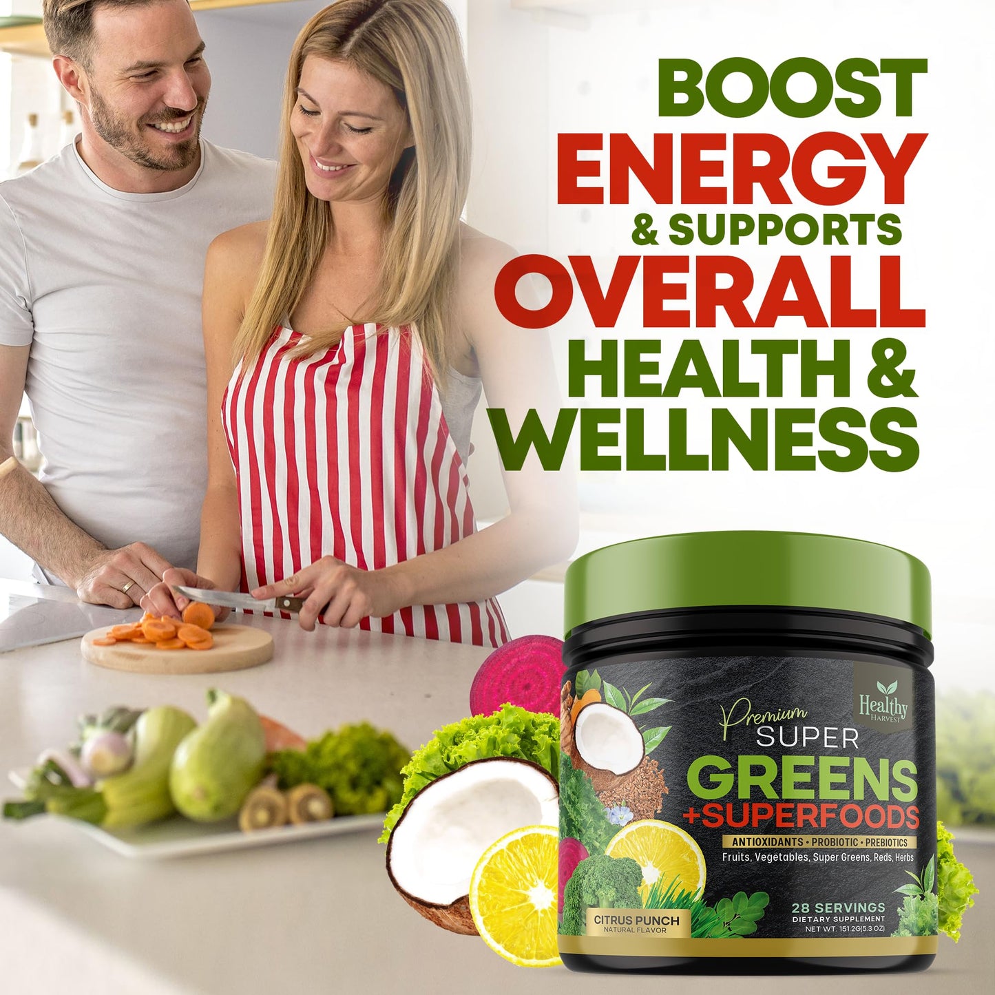 Greens Powder Superfood Supplement - Super Green Reds Smoothie Mix Blend with Spirulina Healthy Harvest NutritionUS supplements