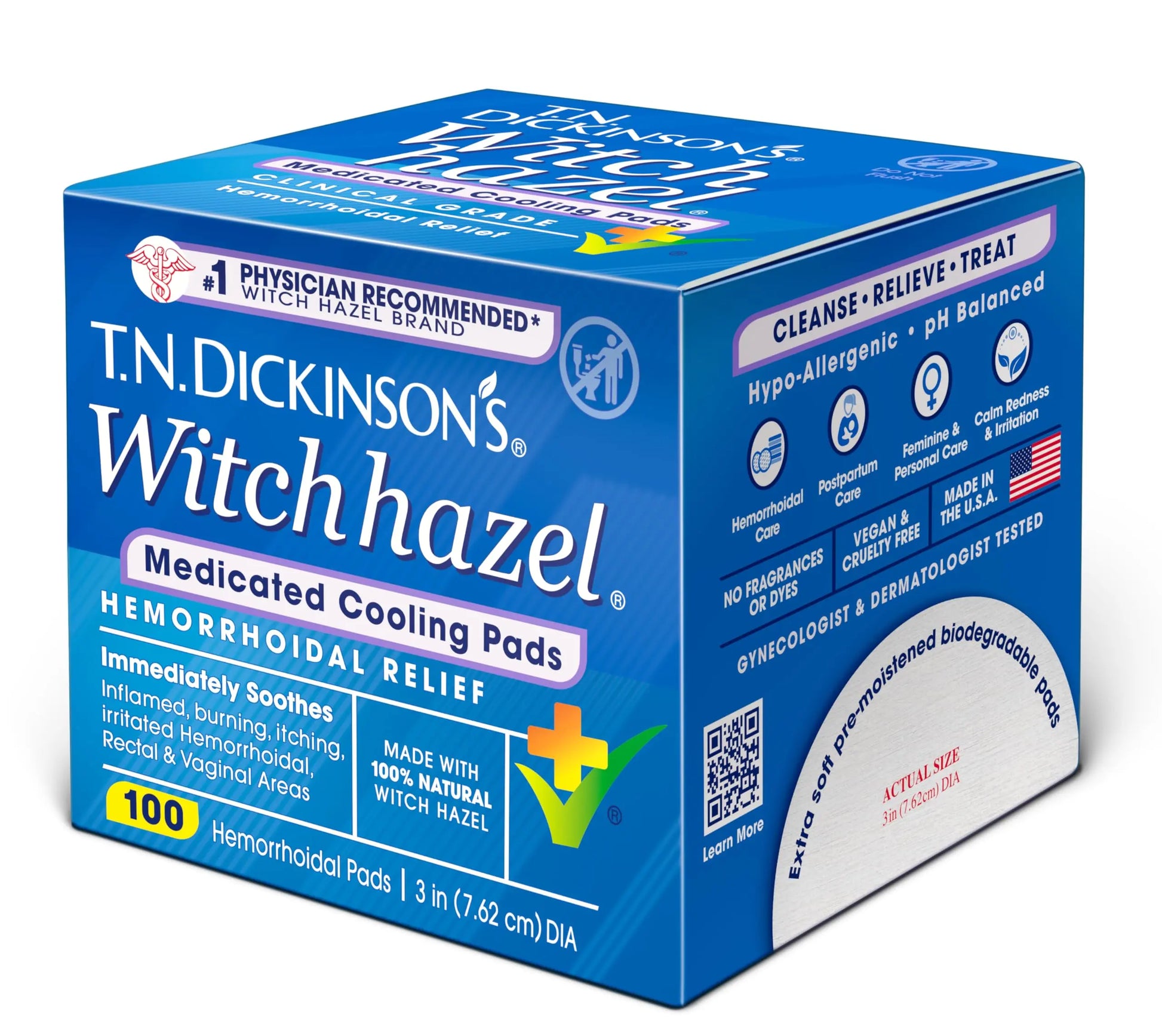 T.N. Dickinson’s Medicated Cooling Pads with Witch Hazel and Aloe | Hemorrhoid Treatment, Postpartum Care, Feminine & Rectal Relief | 100 Rounds T.N. Dickinson'sAu supplements
