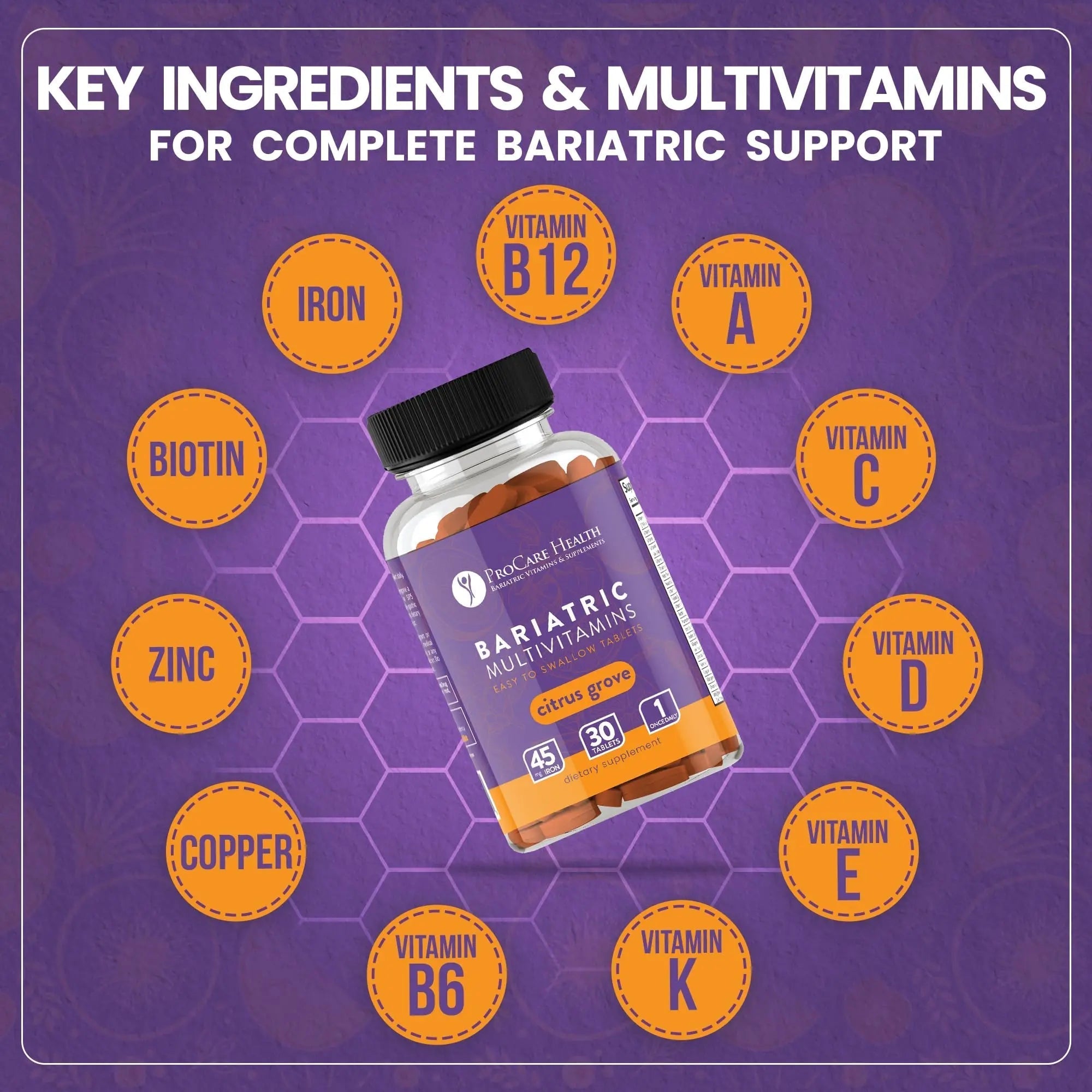 Procare Health Bariatric Multivitamin with Iron 45mg Easy to Swallow 30 Tablets - Post Op Bariatric Vitamins for Gastric Bypass Pills ProCare HealthAu supplements