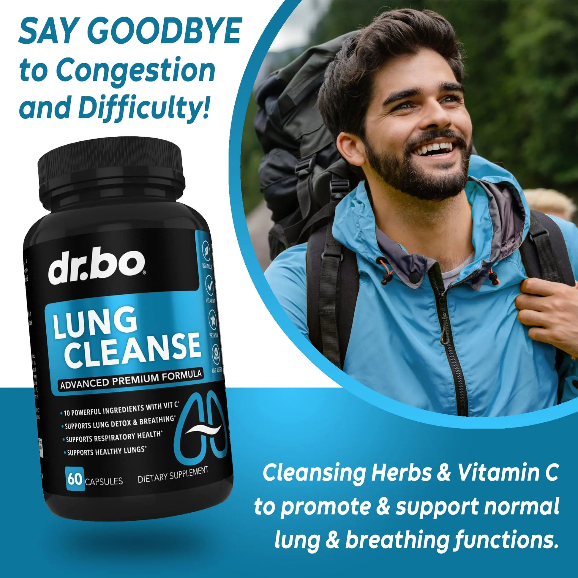Lung Cleanse Support Supplement - Respiratory Supplements to Quit & Stop Smoking Aids - Herbal Detox for Lungs & Bronchial Health - Smokers Cleanser Breathe Aid for Mucus Clear Relief - 60 Capsules DR. BOnz supplements
