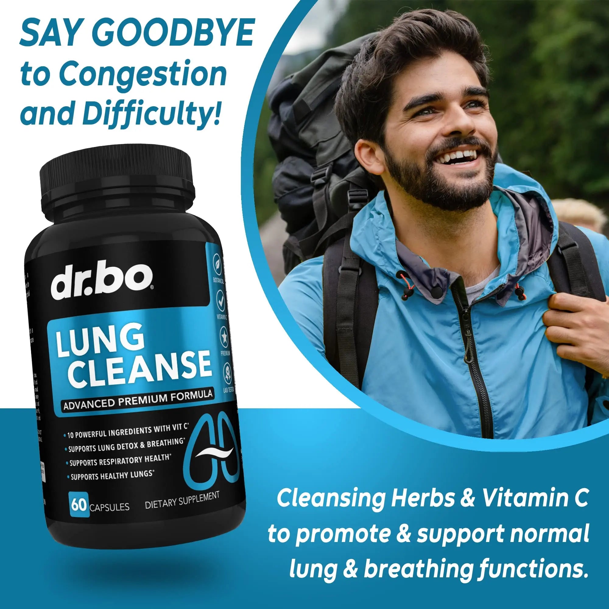 Lung Cleanse Support Supplement - Respiratory Supplements to Quit & Stop Smoking Aids - Herbal Detox for Lungs & Bronchial Health - Smokers Cleanser Breathe Aid for Mucus Clear Relief - 60 Capsules DR. BOnz supplements
