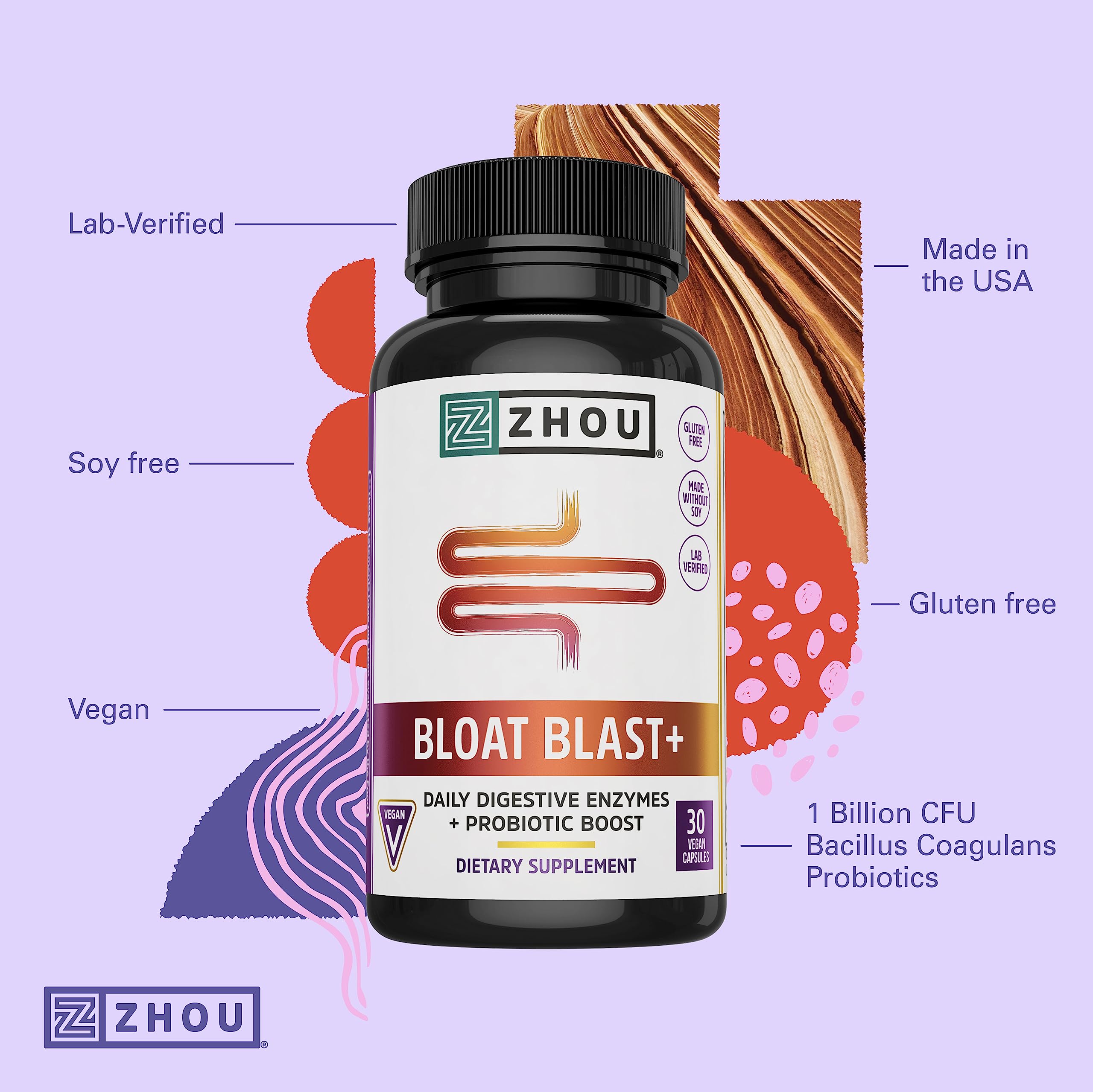 Zhou Nutrition Bloat Blast+ Digestive Enzymes with Probiotics, Bloating Relief for Women Zhou NutritionAu supplements