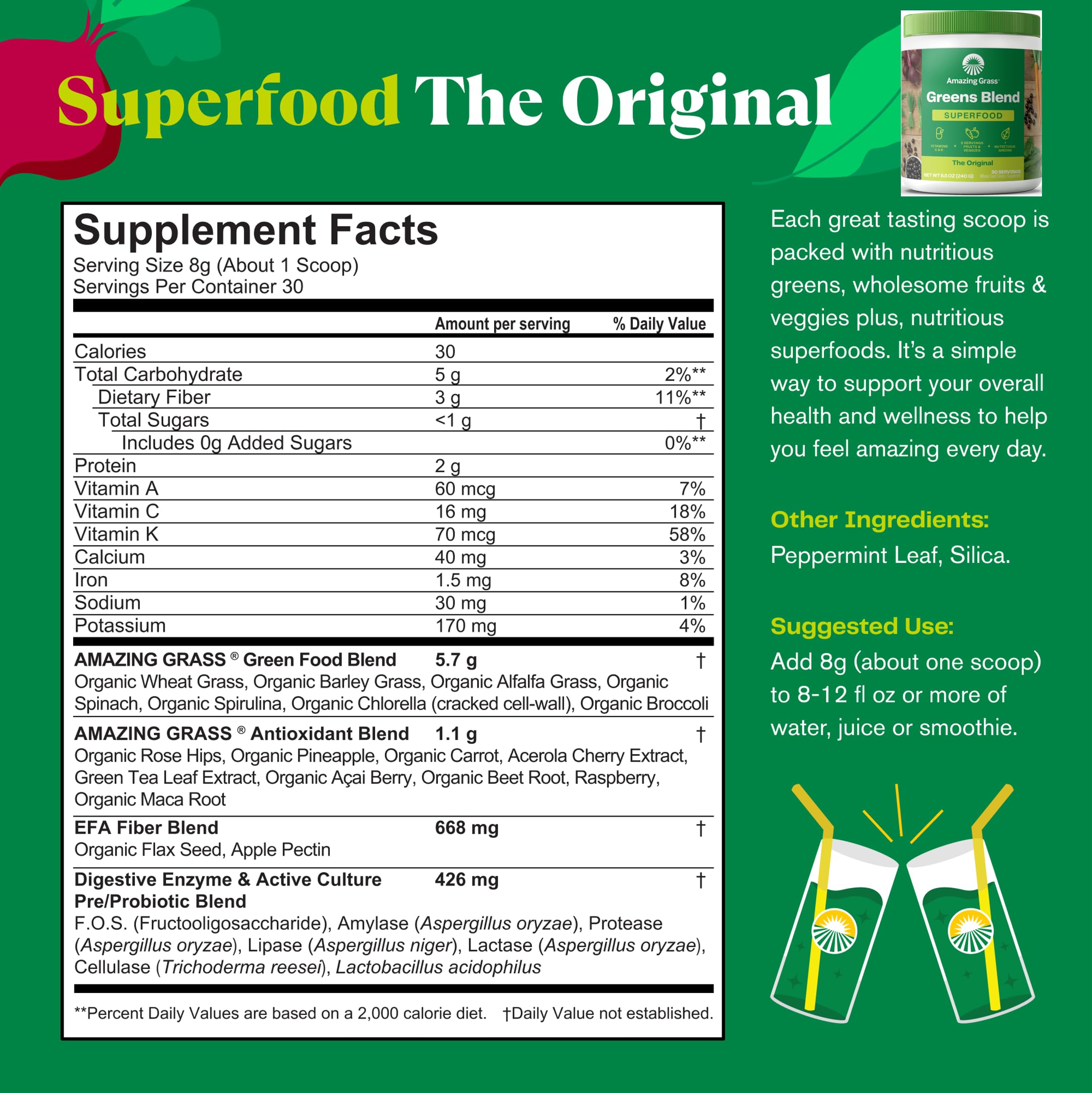 Amazing Grass Greens Blend Superfood: Super Greens Powder Smoothie Mix for Boost Energy, 30 Servings & Nature Fuel Power Beets Powder, Beet Root Powder, Support Natural Energy, 30 Servings Amazing GrassAu supplements