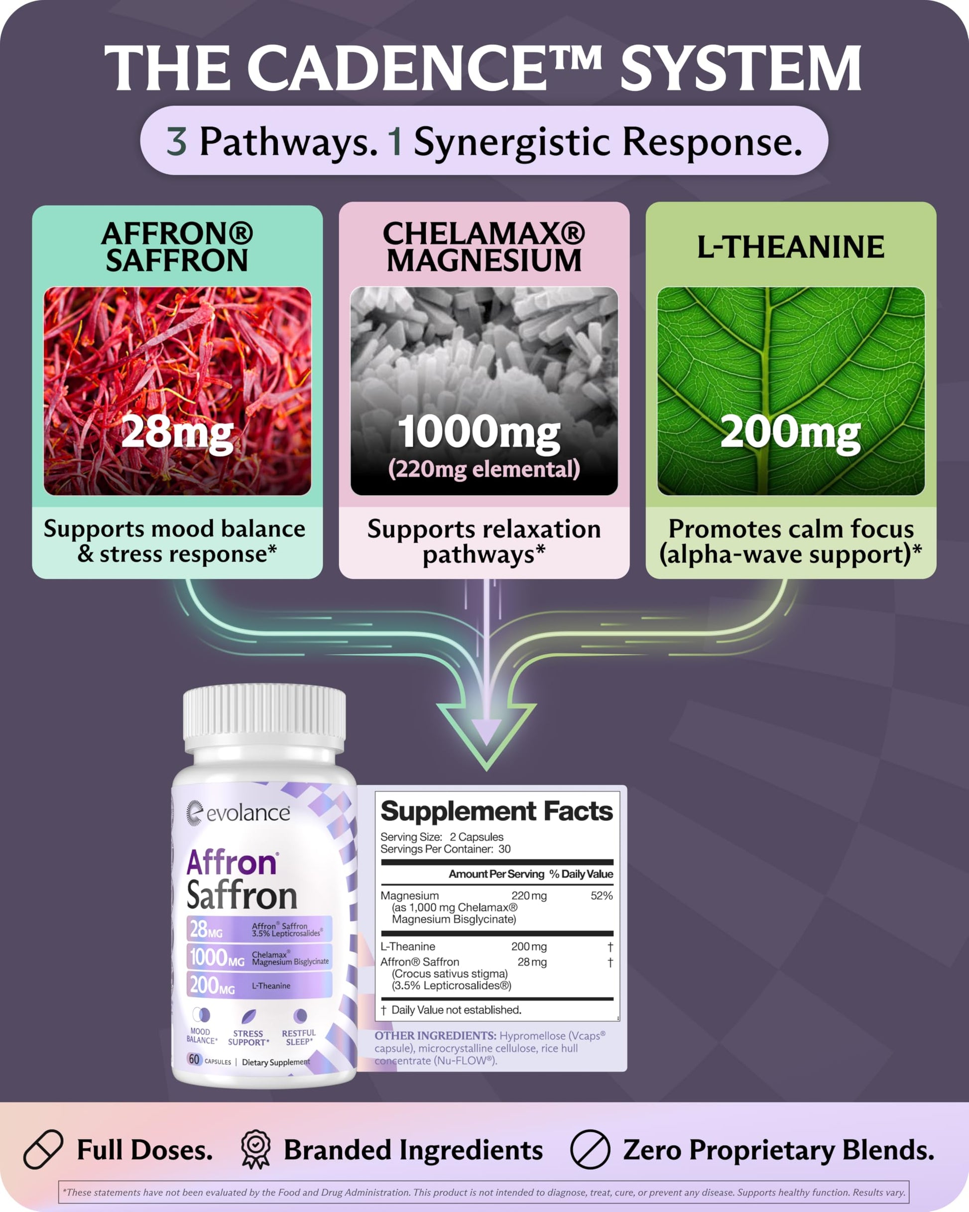 Evolance Saffron Supplements Extract for Stress & Mood Support – Affron 28mg, Magnesium Glycinate 1000mg, L-Theanine 200mg – High Absorption, Sleep & Focus Support, Melatonin-Free, 60 Veggie Capsules EvolanceAu supplements