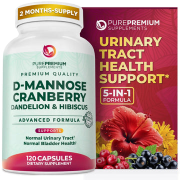 PurePremium D-Mannose with Cranberry, Hibiscus & Dandelion - 1000mg D-Mannose Supplements for Women Supports Urinary Tract Health & Bladder Health - Made in USA, Vegan, 120 Capsules, 2 Month Supply PurePremium SupplementsAu supplements