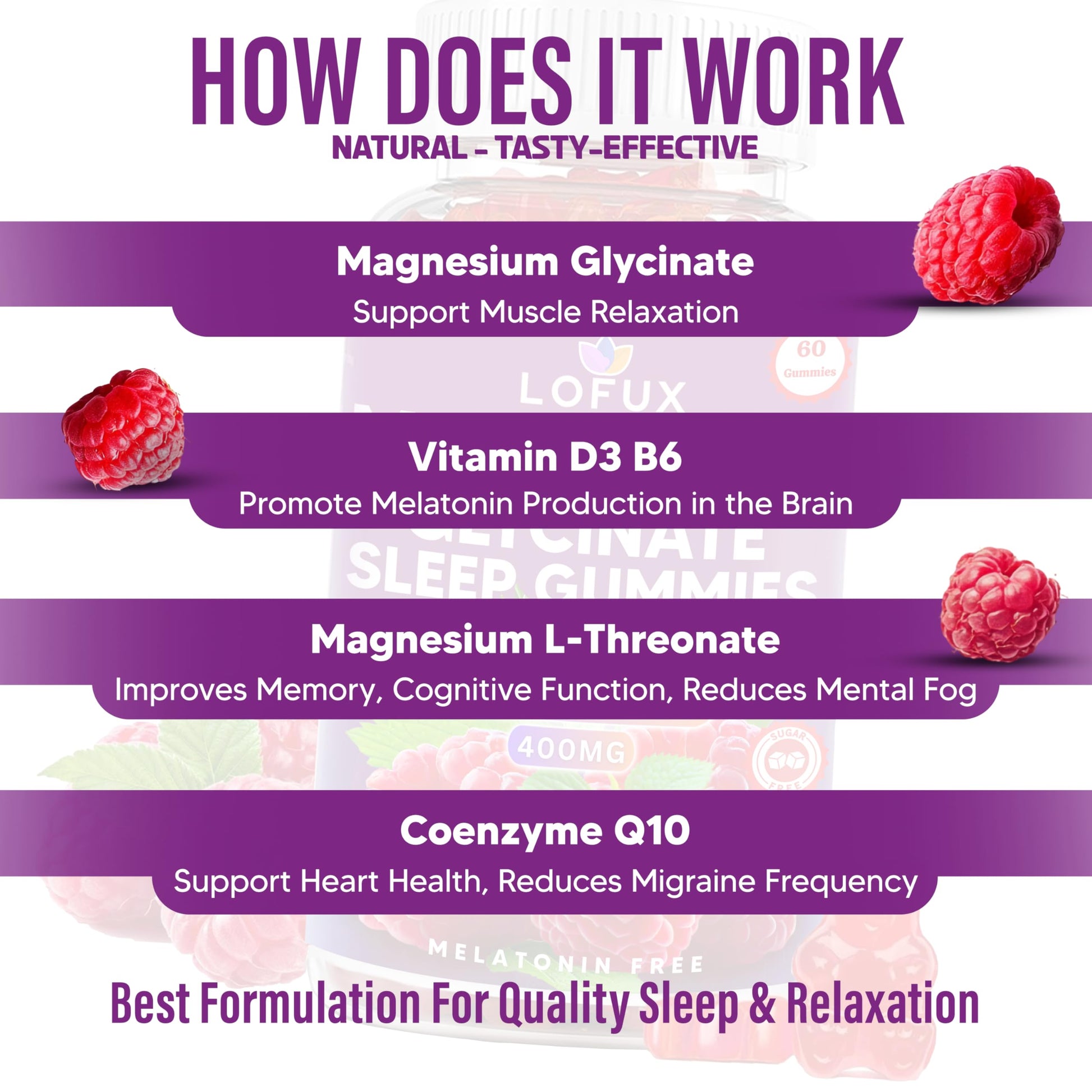 Lofux Magnesium Glycinate Gummies 400mg, Sugar Free Magnesium Gummies for Adults Women, Men, Chewable Supplement Gummy with L-Threonate, Vitamin D, B6, CoQ10 - for Calm, Sleep, Body Relaxation, 120 Ct LofuxAu supplements