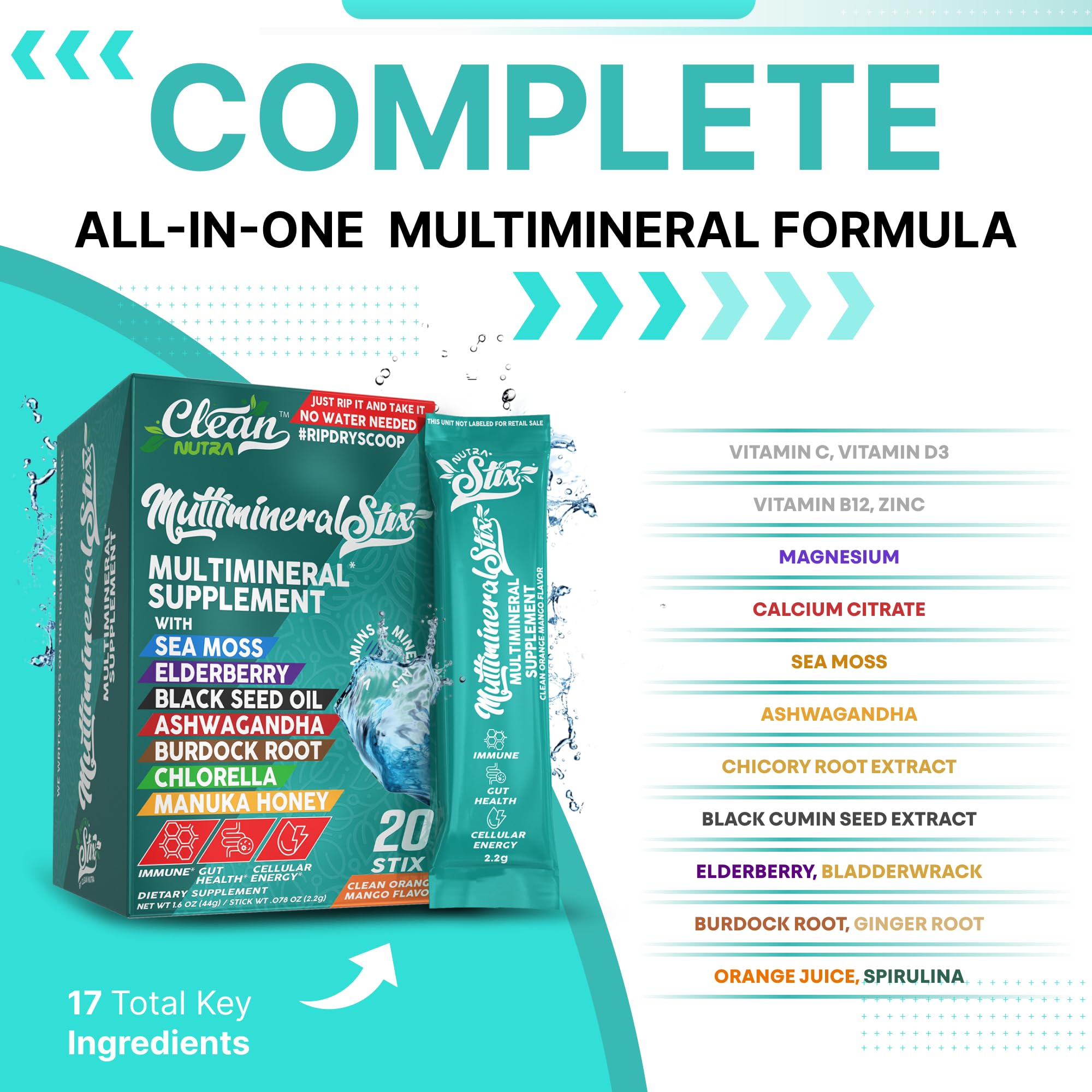Sea Moss Powder Elderberry Ashwagandha Chlorella Manuka Honey VitaminD3 Vitamin C Zinc Spirulina Iodine Greens Detox Immune Support Sugar Free Hydration Powder Drink Mix – 20 Sticks Clean NutraceuticalsAu supplements
