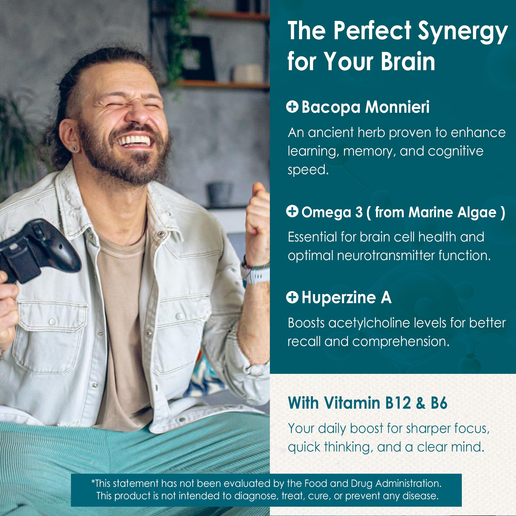 Phosphatidylserine - Nootropic Brian Supplement, Focus & Energy Gummies+ Bacopa Monnieri, Omega 3, Huperzine A, Methyl B12 & B6 for Seniors, Gamers, Workers, Non-GMO, Caffeine-Free, Sugar Free, 2 Pack NextdiaAu supplements