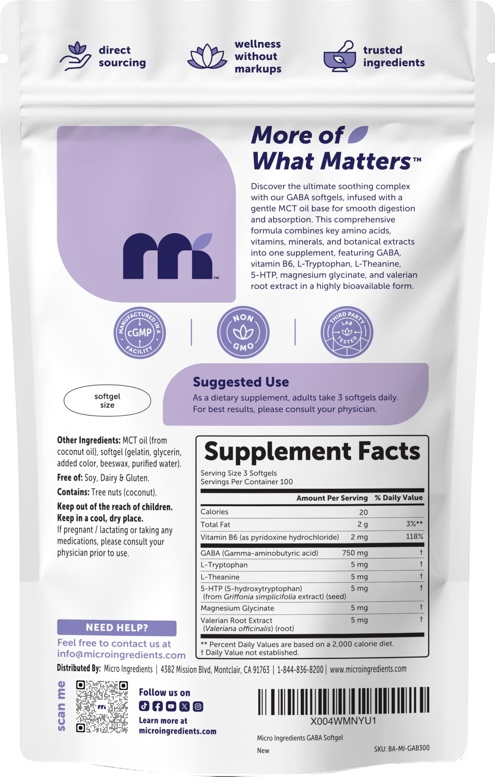 Micro Ingredients GABA 750 mg with MCT Oil, 300 Softgels | Gamma Aminobutyric Acid with Vitamin B6, 5-HTP, L-Theanine, L-Tryptophan & Magnesium Glycinate | Non-GMO, cGMP Manufactured Micro IngredientsAu supplements