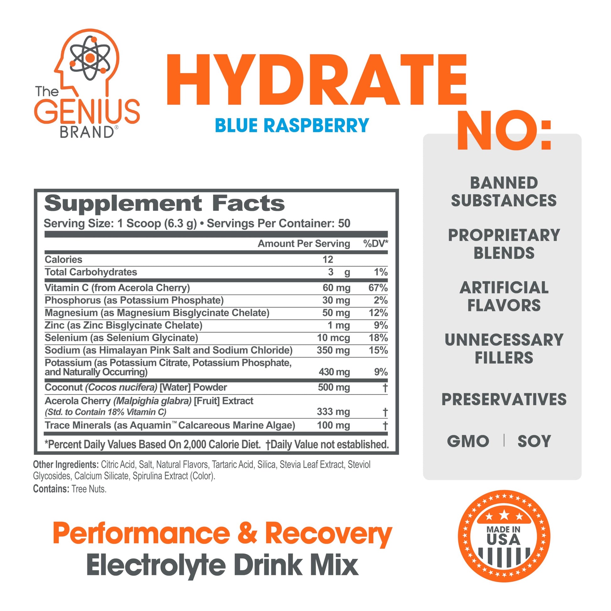 The Genius Brand - Genius Hydrate Stick Pack Powder Drink Mix – Blue Raspberry Flavor, Natural Electrolyte Booster with Coconut Water & Potassium for Ultimate Hydration - 20 Packets The Genius BrandUS supplements